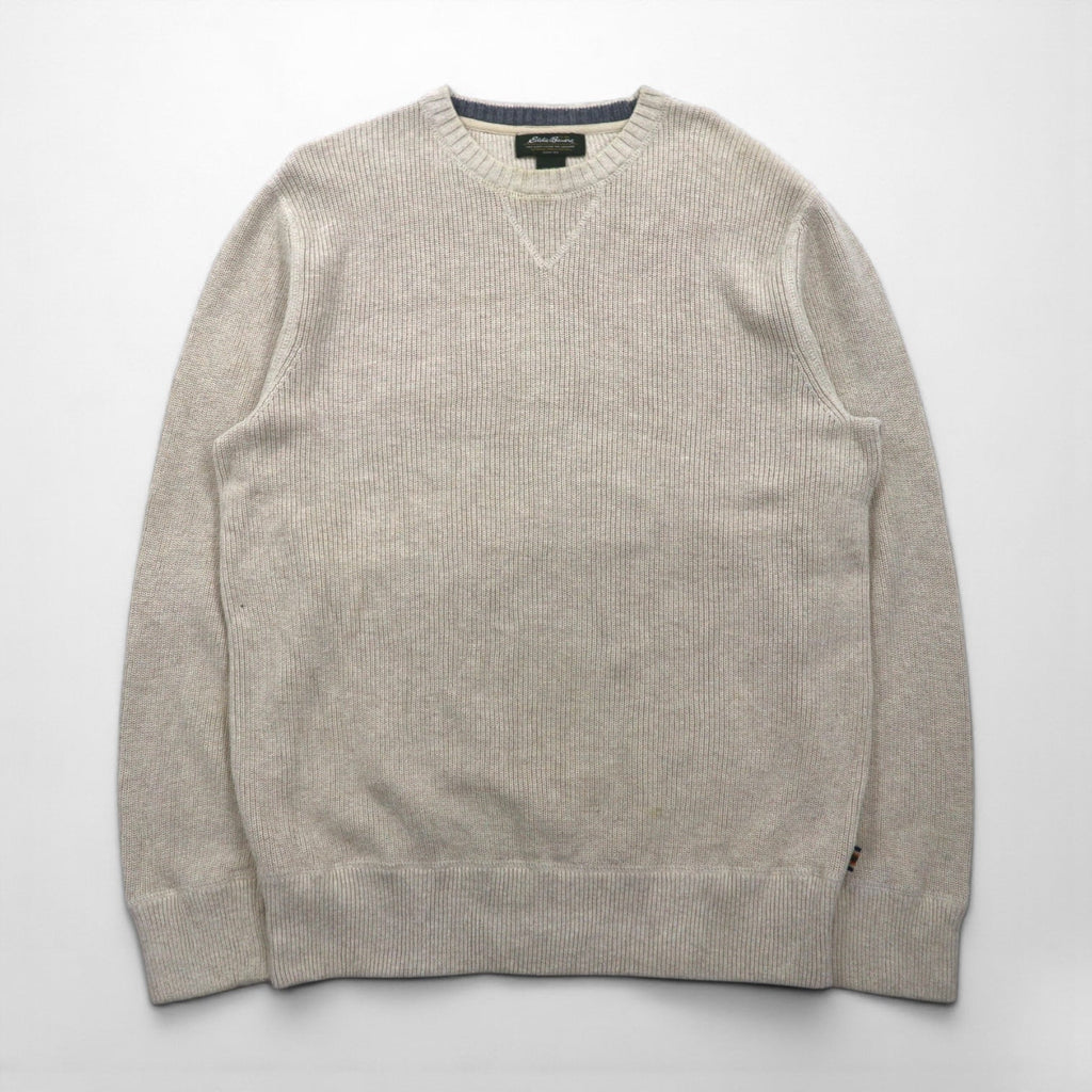 Eddie Bauer クルーネック 前V ニット セーター M ベージュ コットン 3823