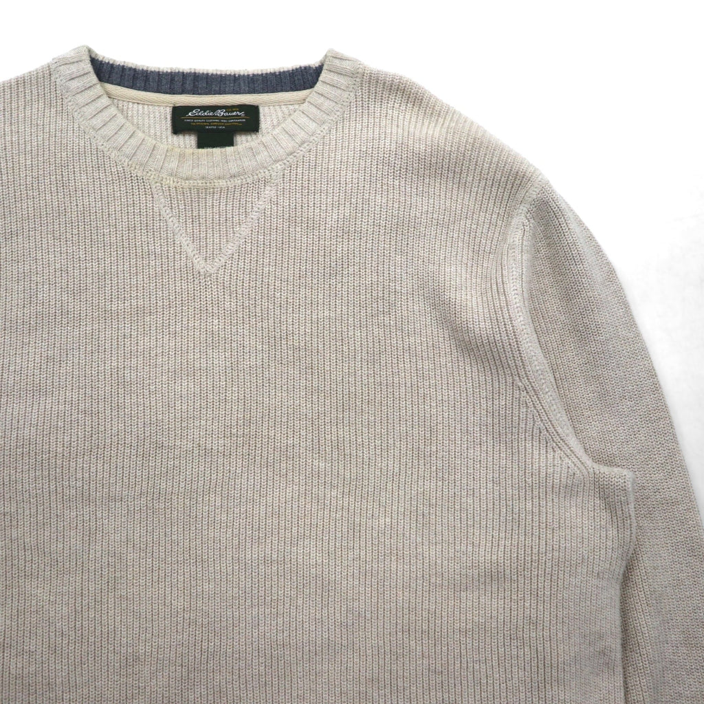 Eddie Bauer クルーネック 前V ニット セーター M ベージュ コットン 3823