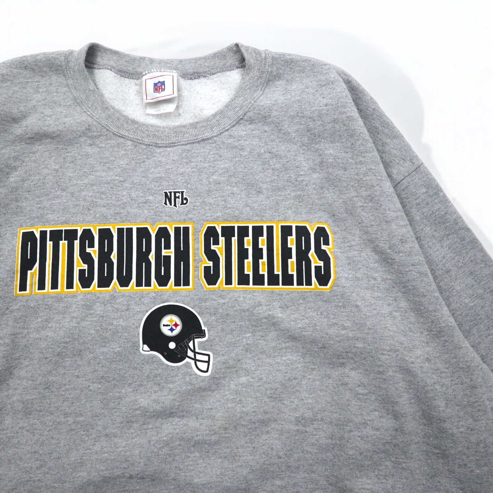 NFL Anni '90 Felpa girocollo XL Grigia Stampa PITTSBURGH STEELERS Made in Mexico