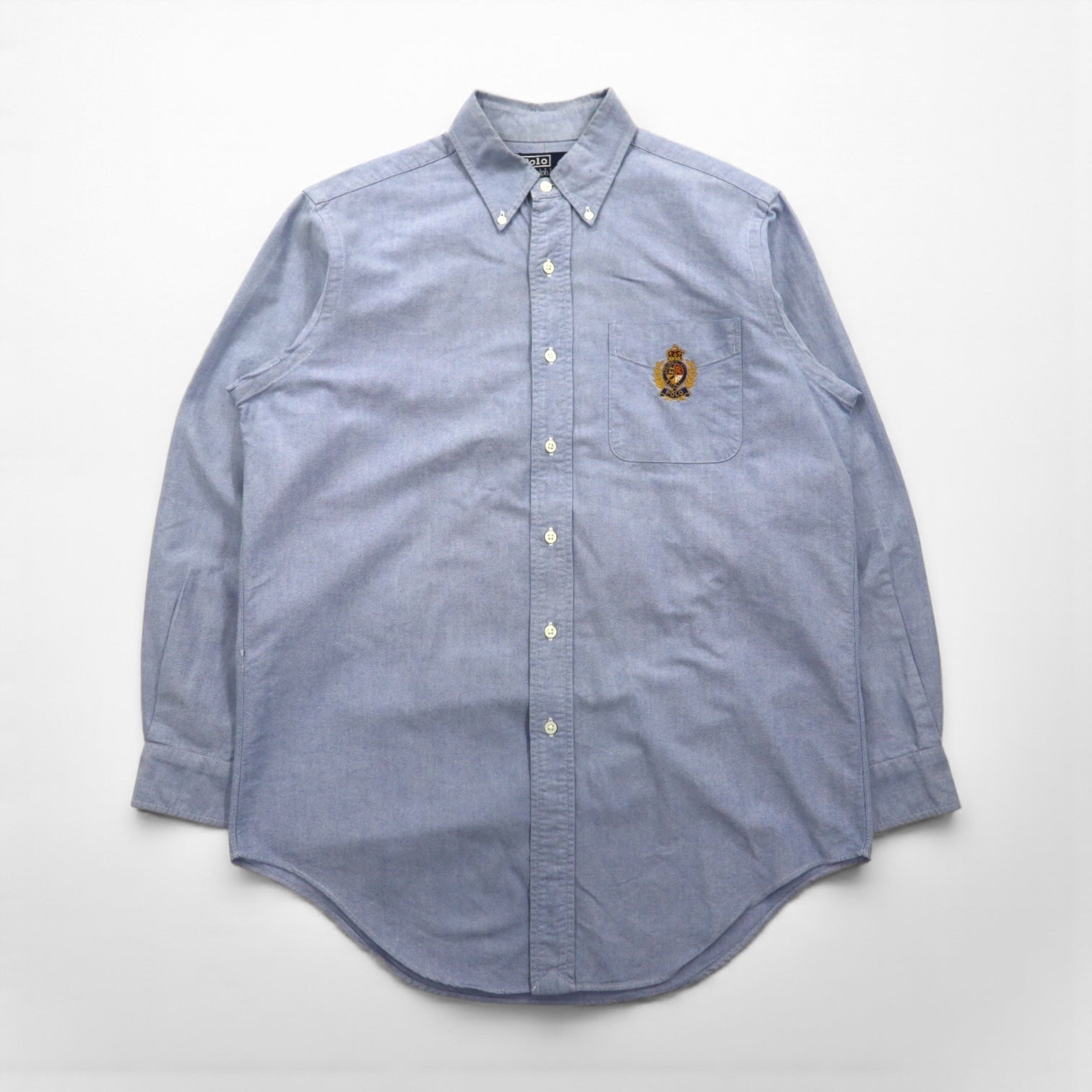 Polo Ralph Lauren 90年代 オックスフォード ボタンダウン シャツ M ブルー 胸ポケット エンブレム