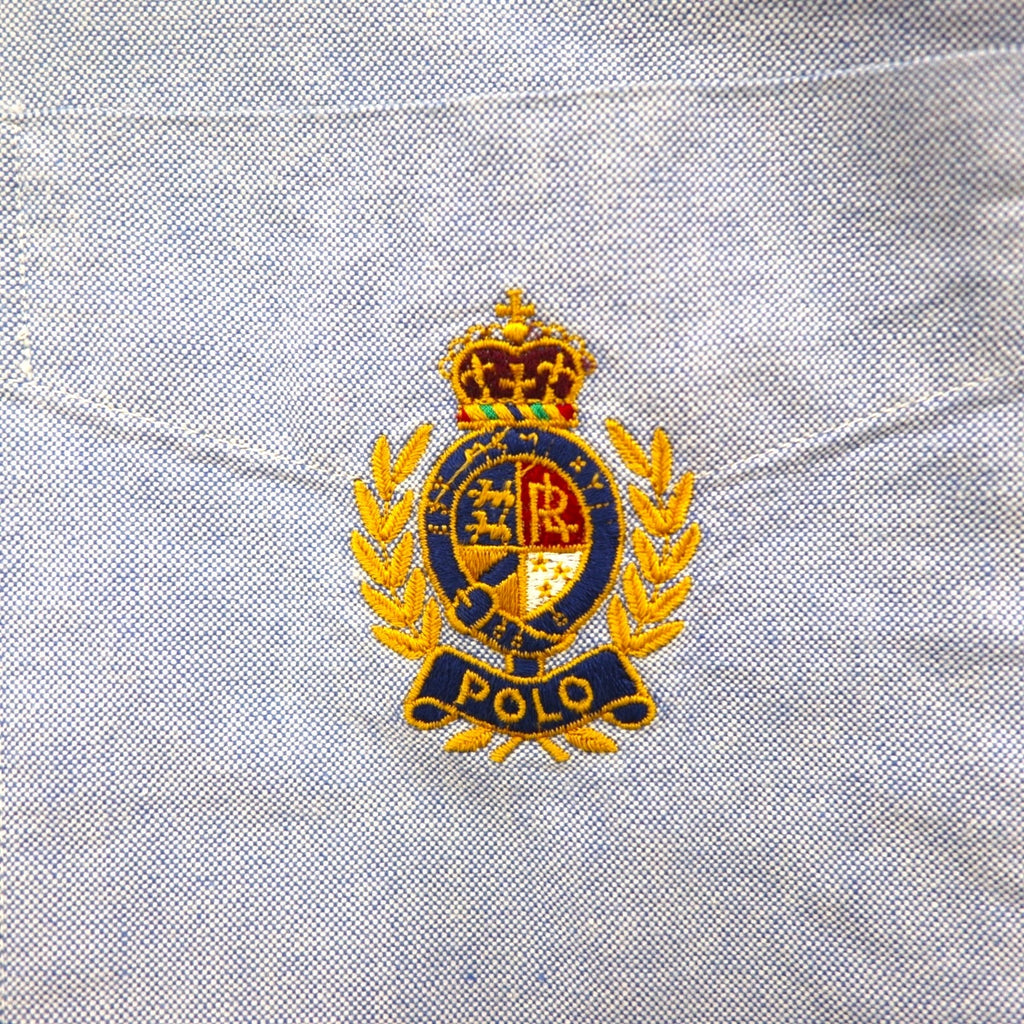 Polo Ralph Lauren 90年代 オックスフォード ボタンダウン シャツ M ブルー 胸ポケット エンブレム