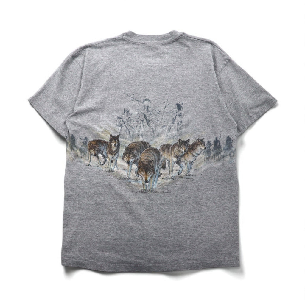 anvil 90年代 USA製 シングルステッチ Tシャツ XL グレー MINESOTA 両面 アニマル プリント オオカミ