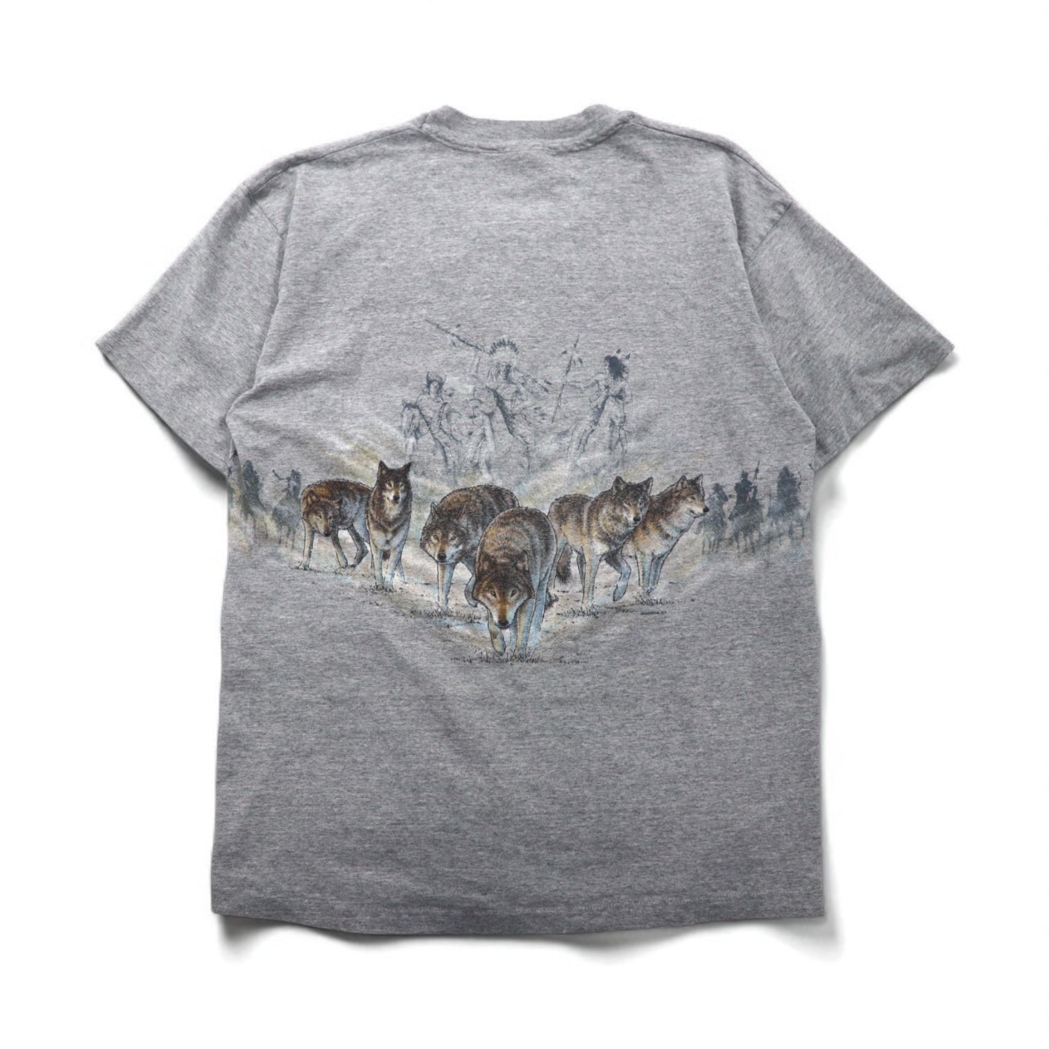 T-shirt Anvil anni '90, made in USA, cucitura singola, XL, grigia, MINNESOTA, stampa animale fronte-retro, lupo