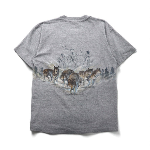 T-shirt Anvil anni '90, made in USA, cucitura singola, XL, grigia, MINNESOTA, stampa animale fronte-retro, lupo