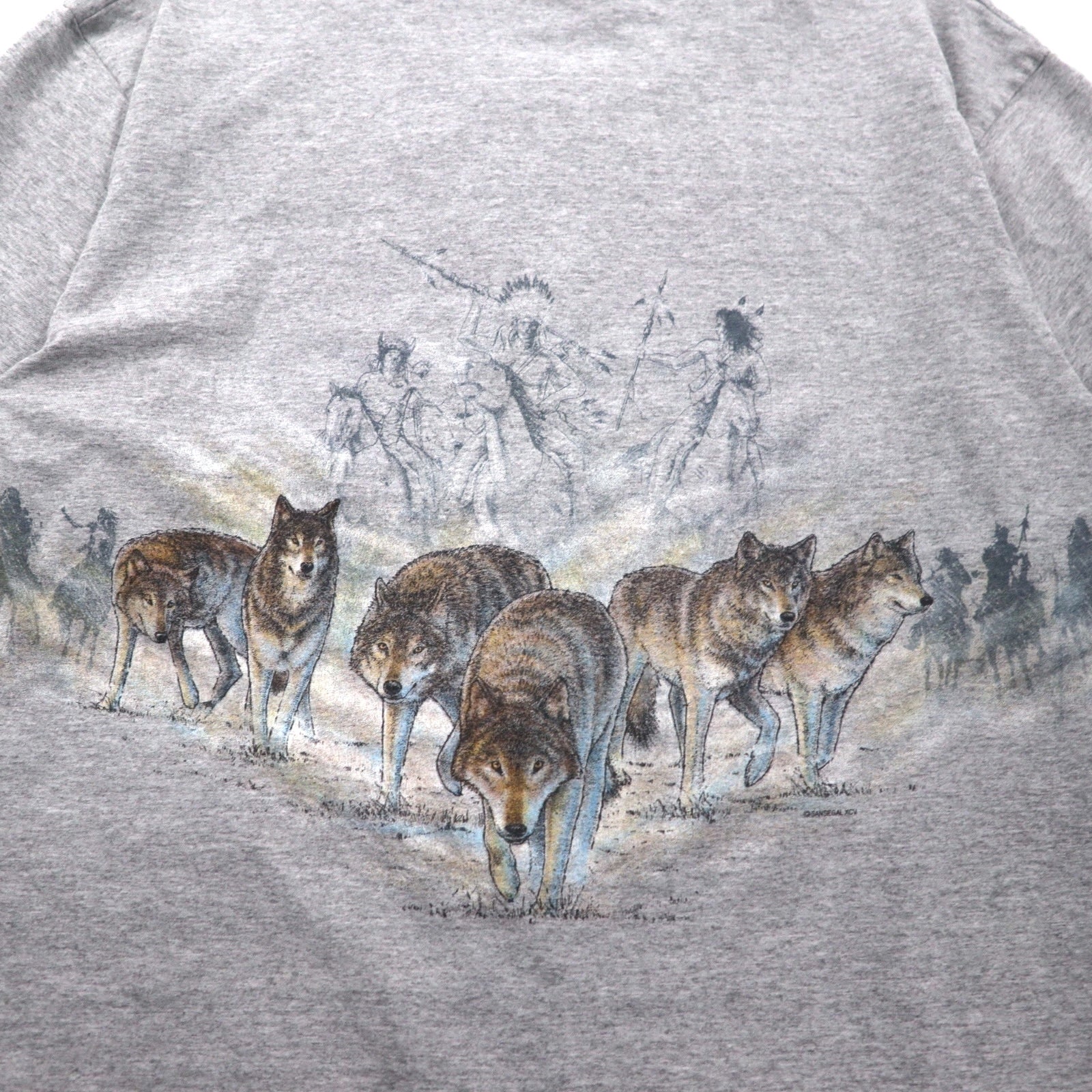 T-shirt Anvil anni '90, made in USA, cucitura singola, XL, grigia, MINNESOTA, stampa animale fronte-retro, lupo