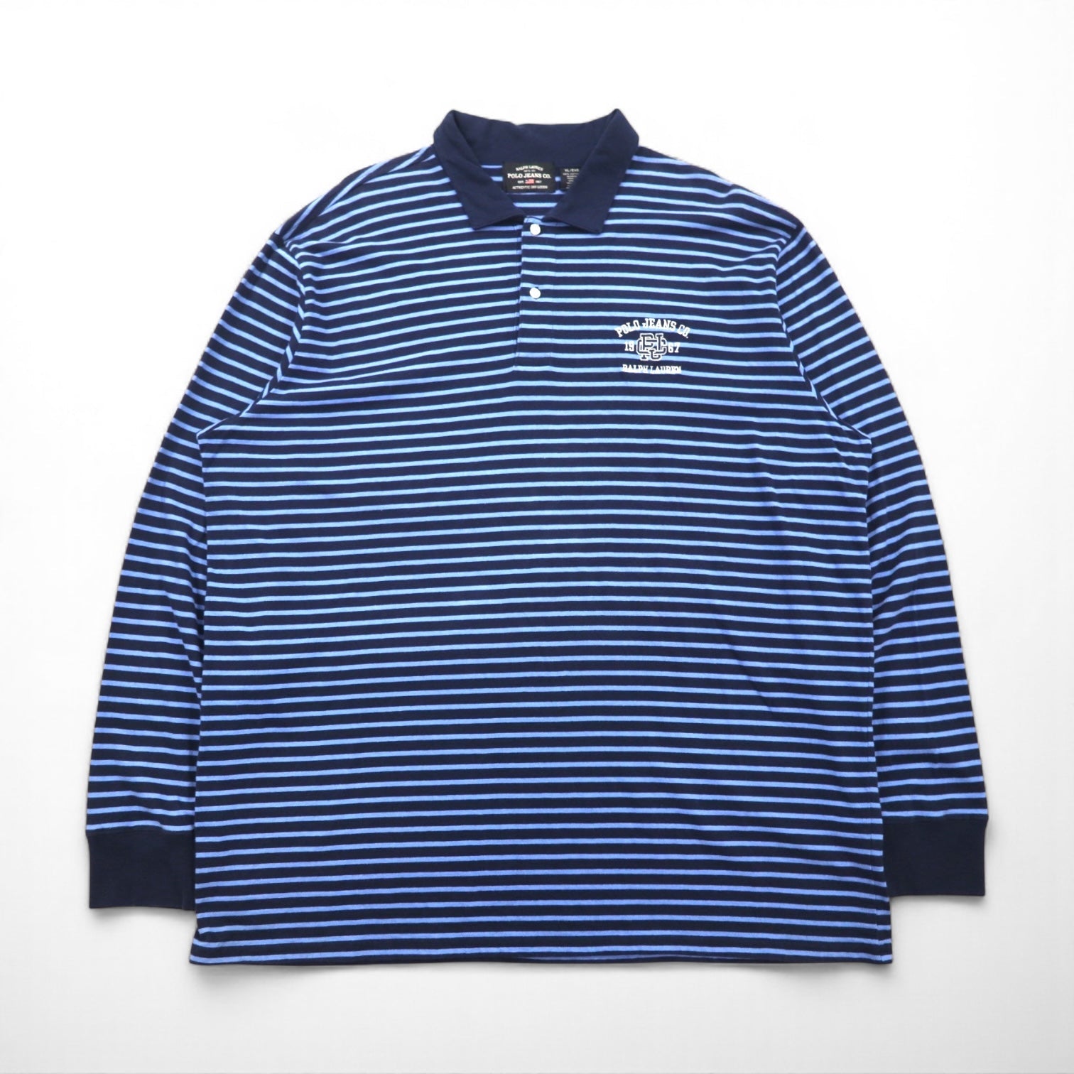 POLO JEANS CO RALPH LAUREN 90年代 長袖ポロシャツ ラガーシャツ XL ブルー ボーダー ビッグサイズ