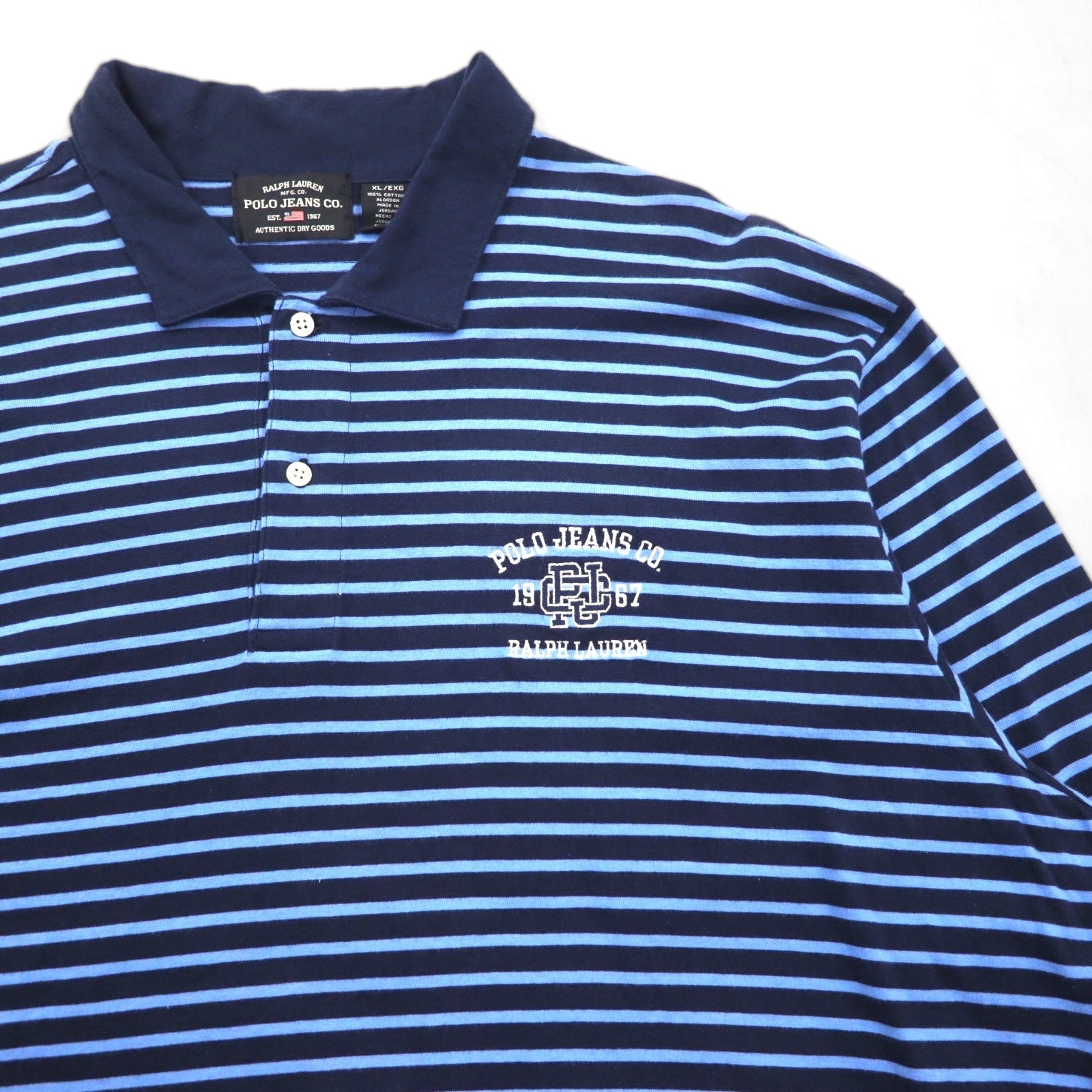POLO JEANS CO RALPH LAUREN 90年代 長袖ポロシャツ ラガーシャツ XL ブルー ボーダー ビッグサイズ