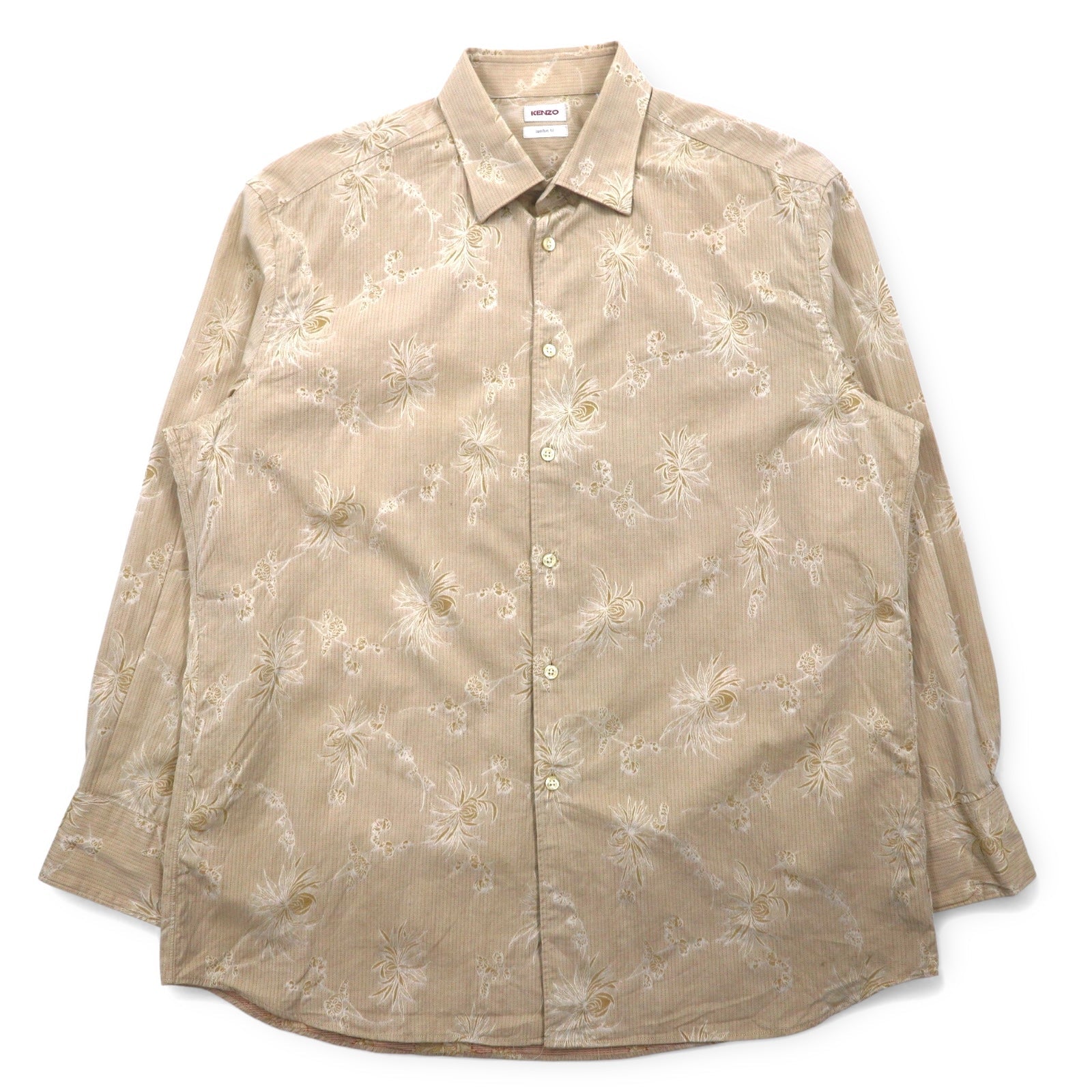 KENZO Camicia a fiori XL Beige Cotone Stampa all-over Vestibilità comoda