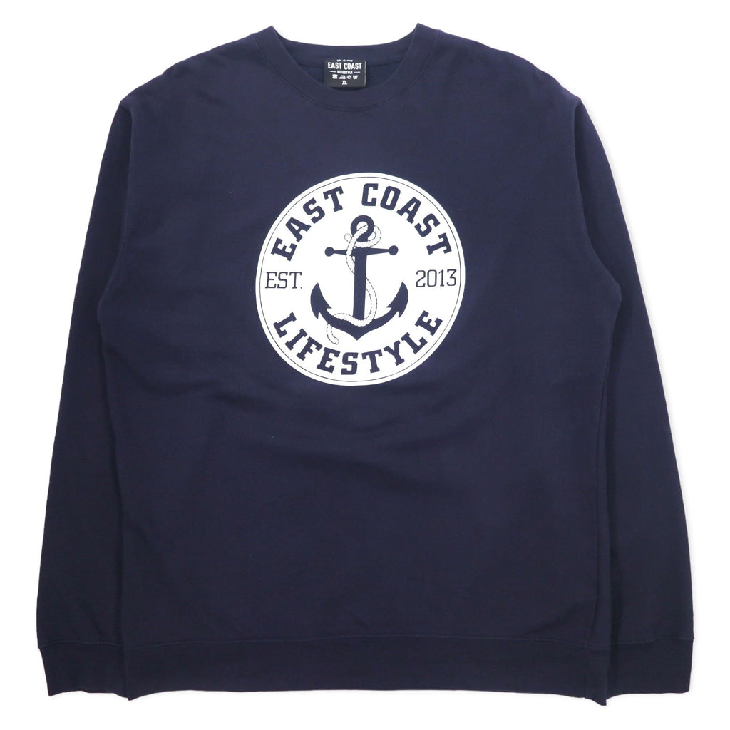Felpa EAST COAST con stampa ancora, taglia XL, blu navy, cotone, interno felpato, oversize