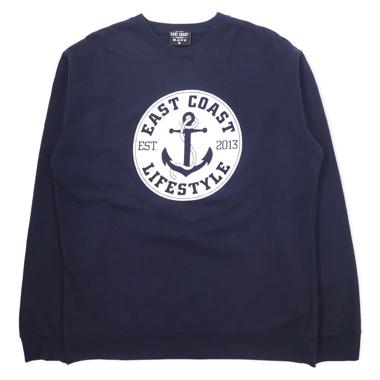 Felpa EAST COAST con stampa ancora, taglia XL, blu navy, cotone, interno felpato, oversize