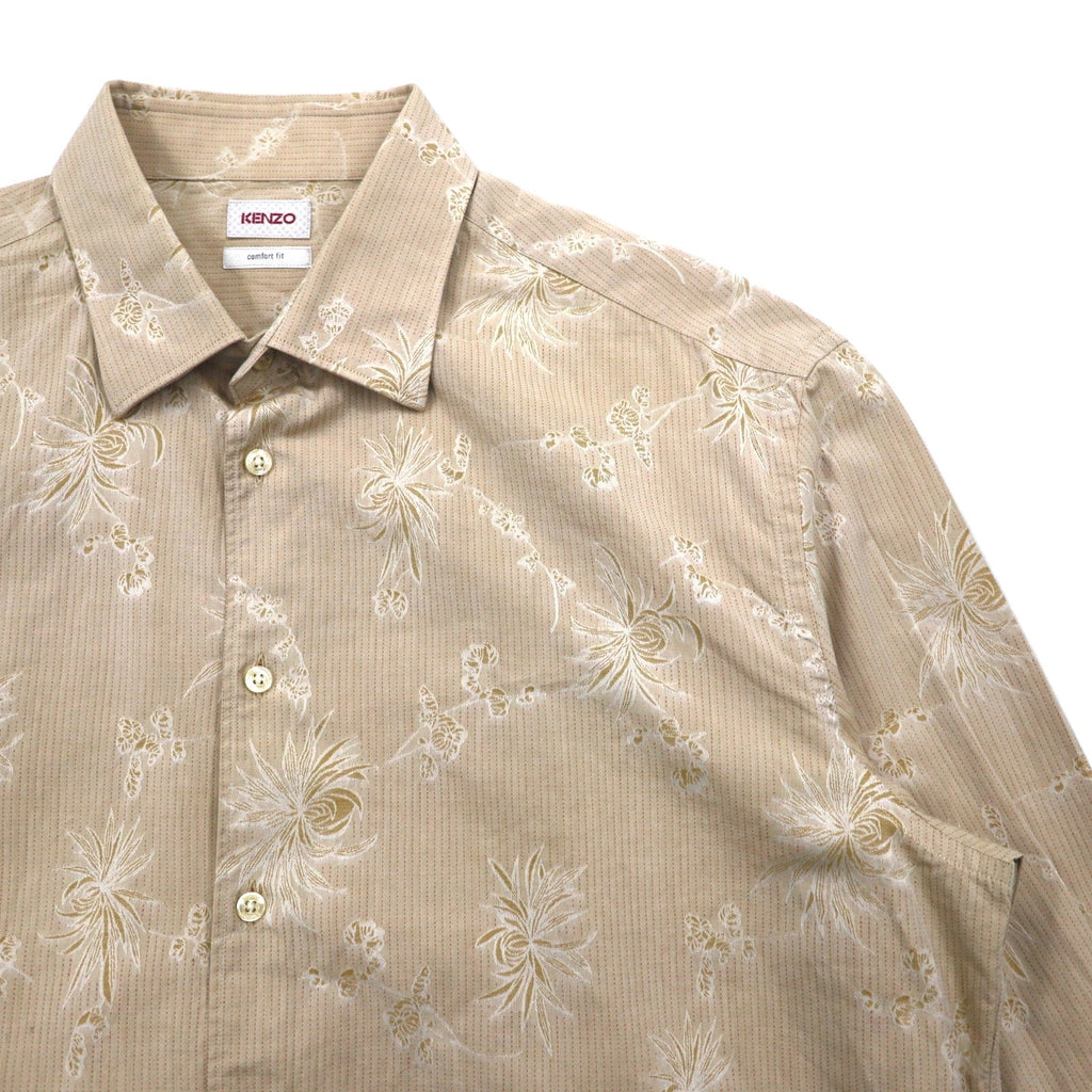 KENZO 花柄 ドレスシャツ XL ベージュ コットン 総柄 comfort fit