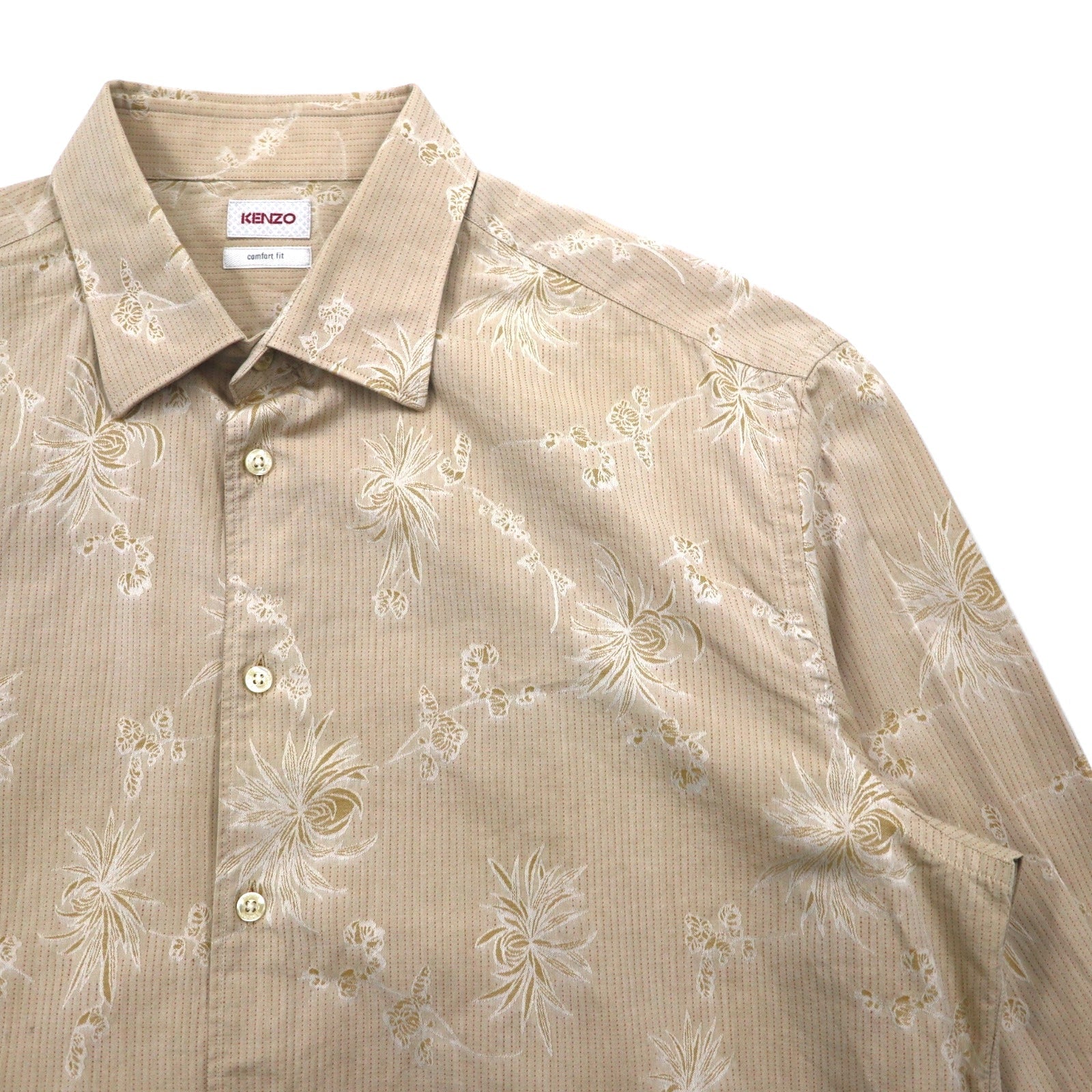 KENZO Camicia a fiori XL Beige Cotone Stampa all-over Vestibilità comoda