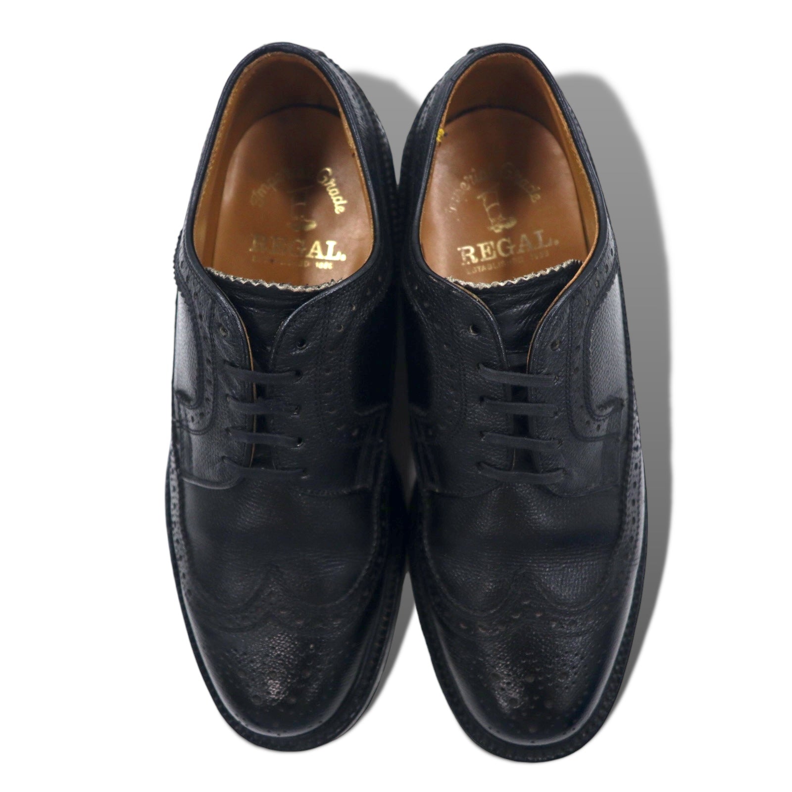 REGAL Scarpe Wingtip Medallion Country 23.5cm Nere in Pelle Goffrata 6263 2235 Prodotto in Giappone