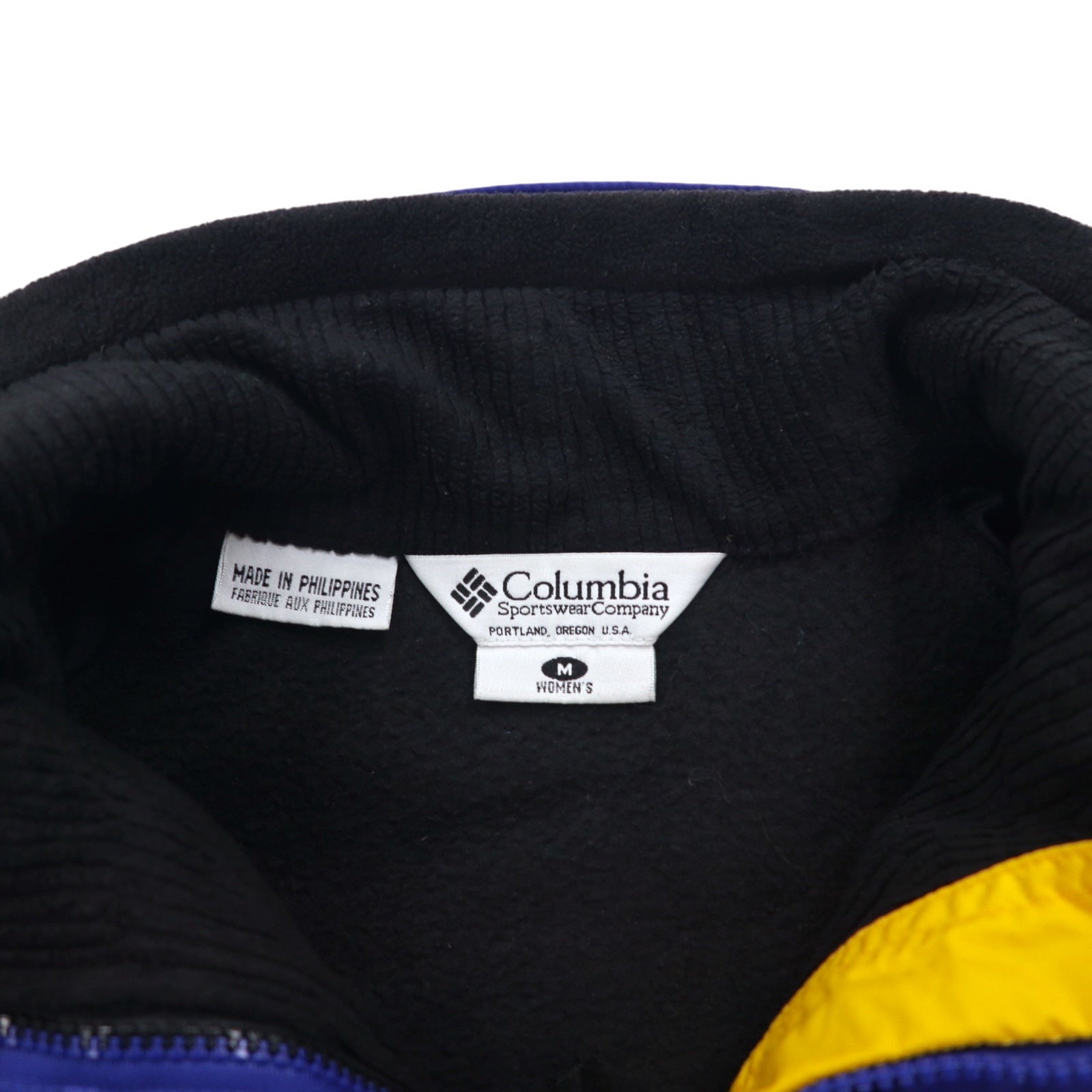 Columbia anni '90 3WAY Giacca a Vento M Blu Nero Nylon Fodera in Pile Coulisse con Zip-in-Zip