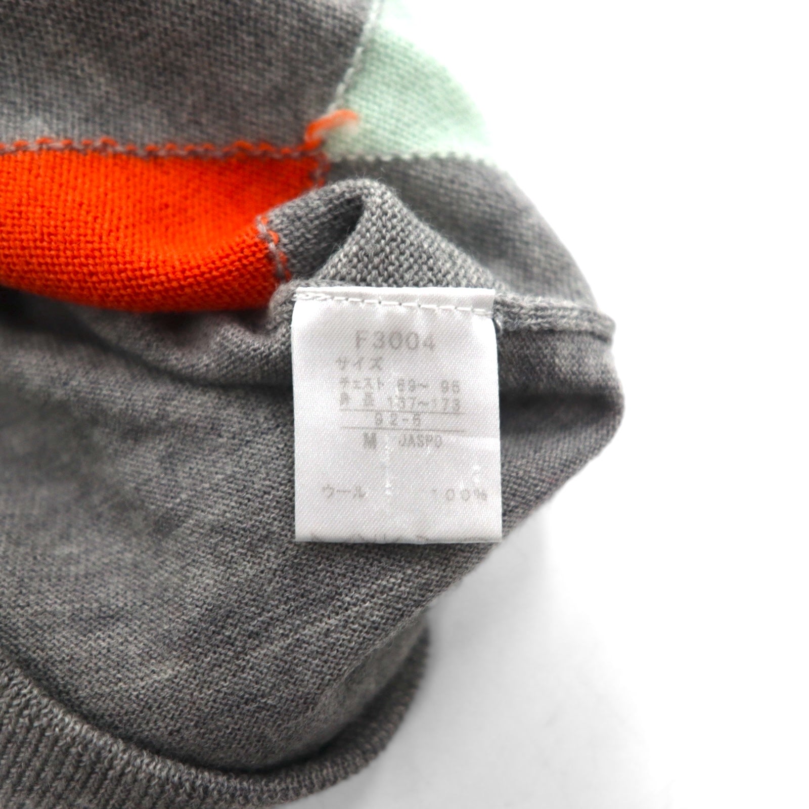 FRED PERRY アーガイル柄 Vネック ニット セーター M グレー ウール ワンポイントロゴ刺繡 F3004