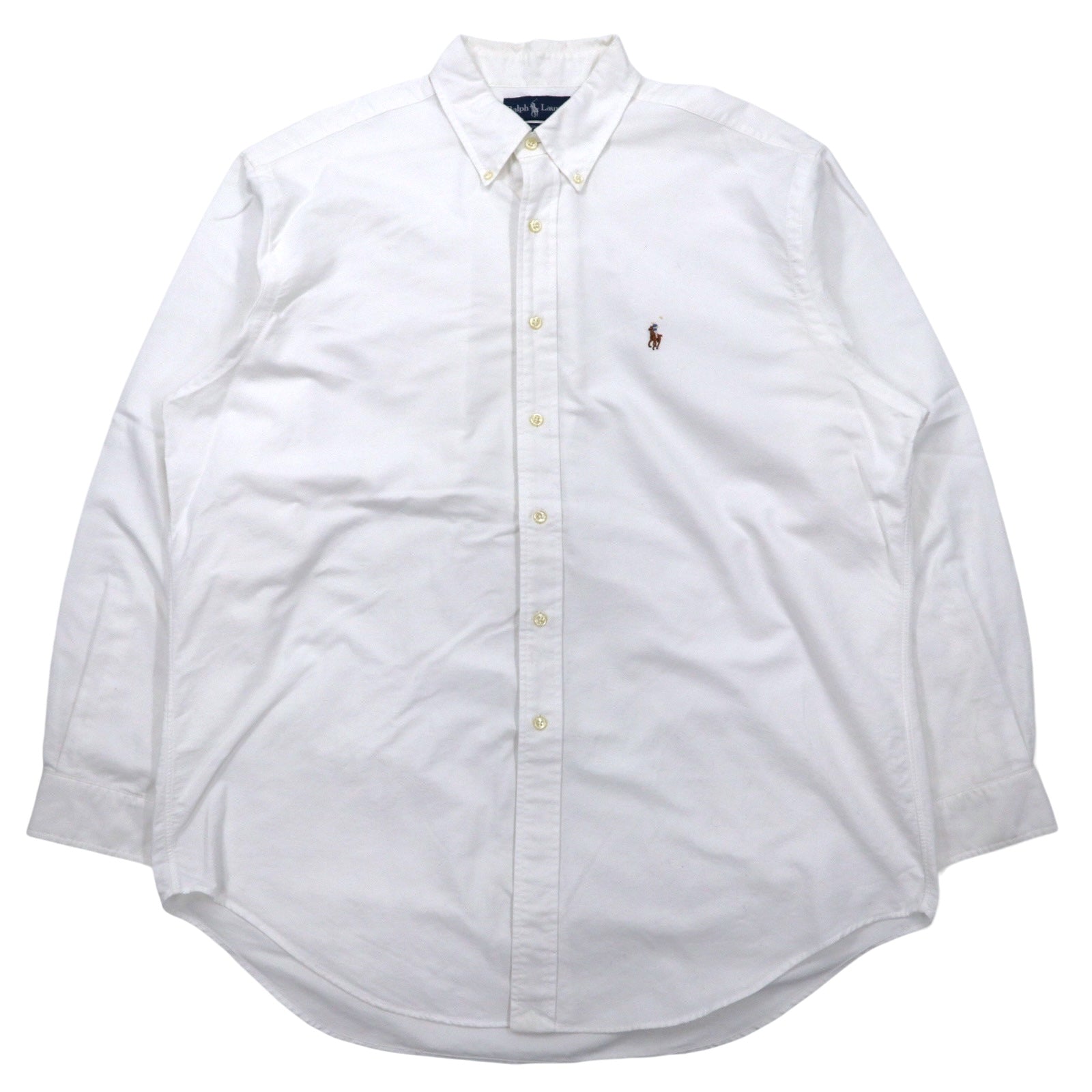 RALPH LAUREN anni '90, camicia button-down Oxford, taglia XL, bianca, in cotone, modello YARMOUTH, con ricamo piccolo pony.