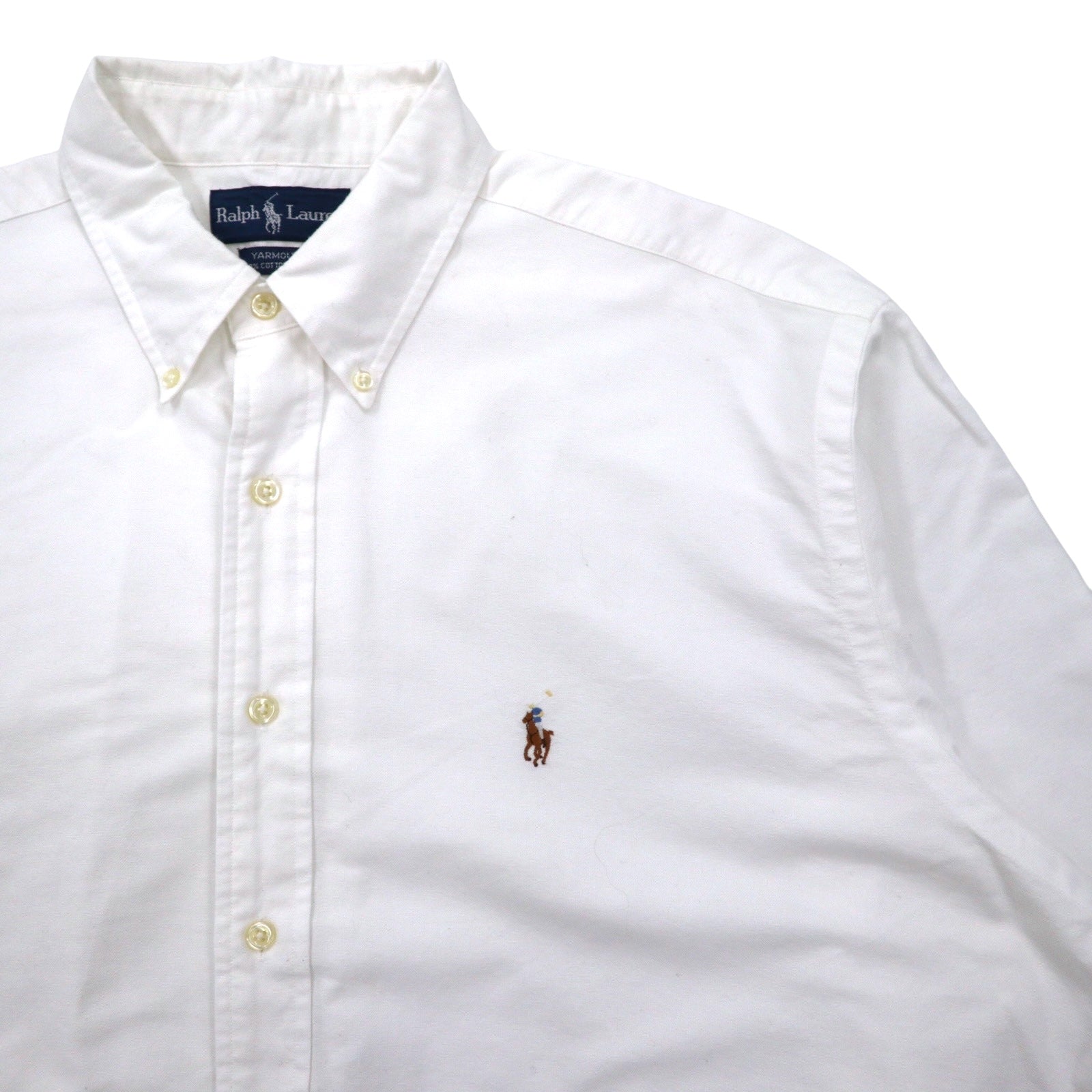 RALPH LAUREN anni '90, camicia button-down Oxford, taglia XL, bianca, in cotone, modello YARMOUTH, con ricamo piccolo pony.