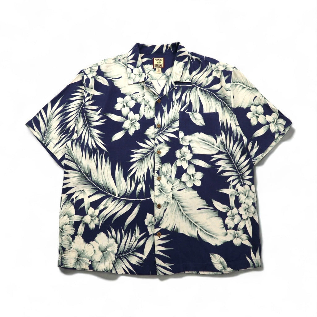 TOMMY BAHAMA シルク オープンカラー 開襟 アロハシャツ XL ネイビー ハイビスカス