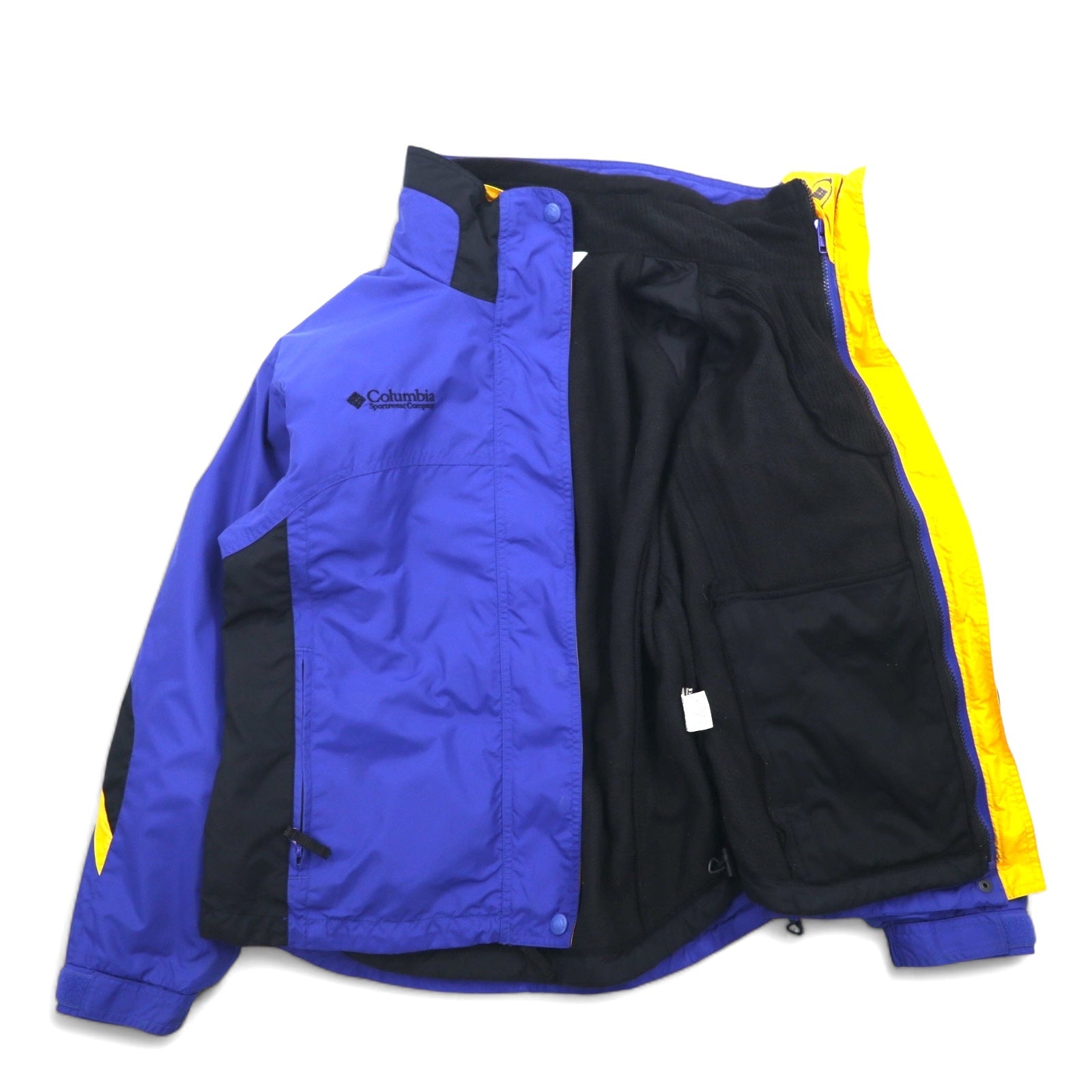 Columbia anni '90 3WAY Giacca a Vento M Blu Nero Nylon Fodera in Pile Coulisse con Zip-in-Zip