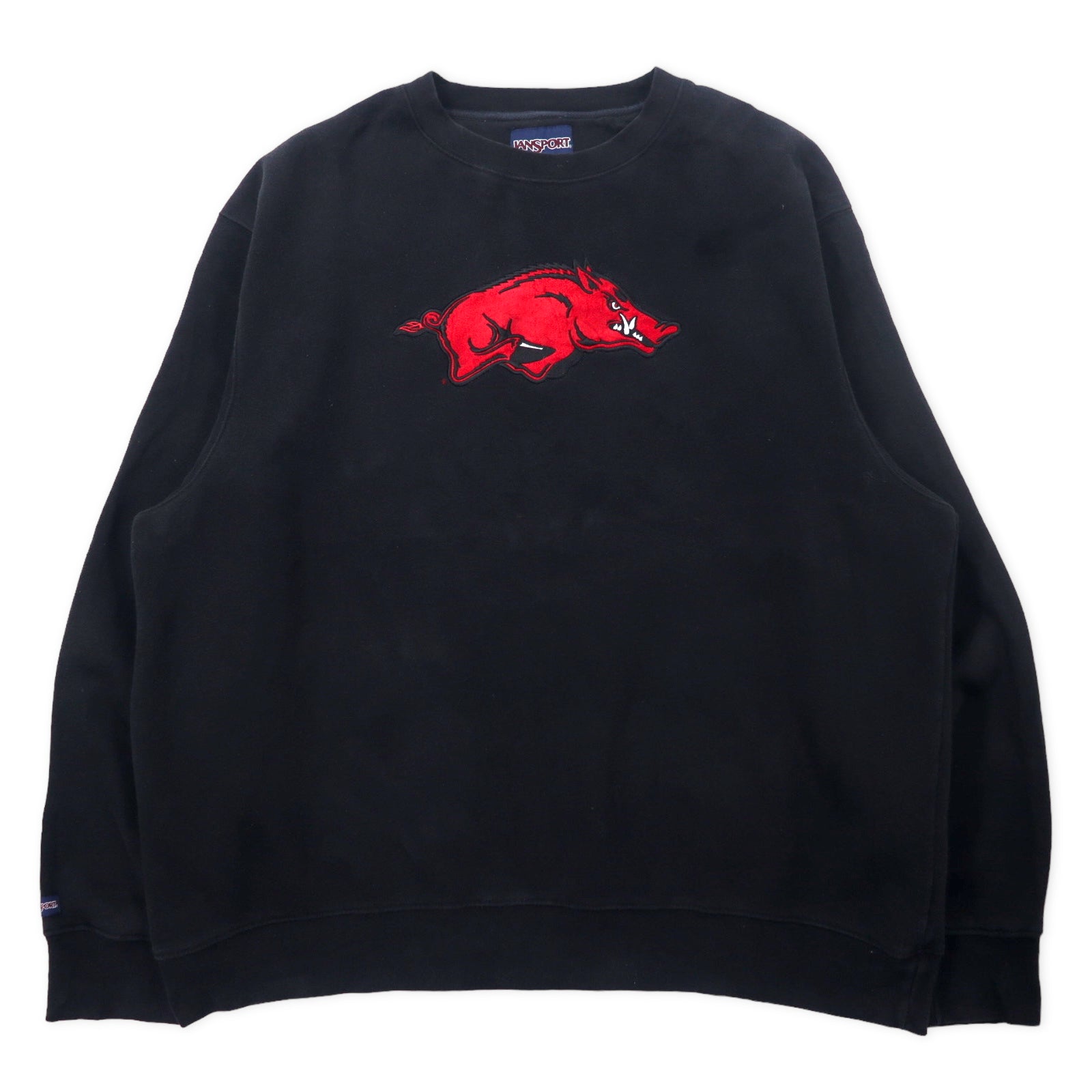 JAN SPORT カレッジ刺繍 スウェット XXL ブラック コットン 裏起毛 フットボール ARKANSAS RAZORBACKS ビッグサイズ