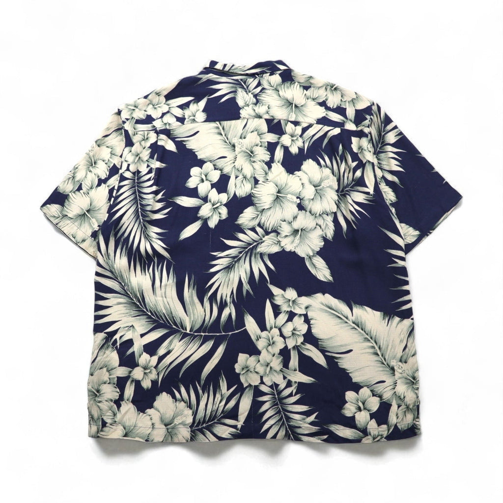 TOMMY BAHAMA シルク オープンカラー 開襟 アロハシャツ XL ネイビー ハイビスカス