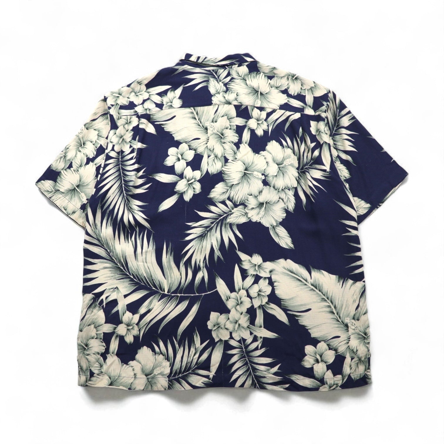 TOMMY BAHAMA Camicia hawaiana in seta con colletto aperto, motivo ibisco, taglia XL, blu navy
