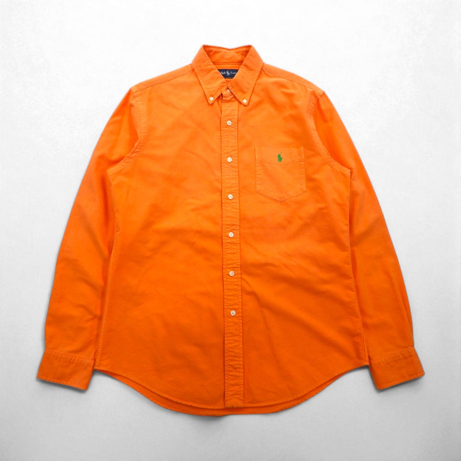 Ralph Lauren 90年代 オックスフォード ボタンダウン シャツ M オレンジ CUSTOM FIT 胸ポケット スモールポニー刺繡