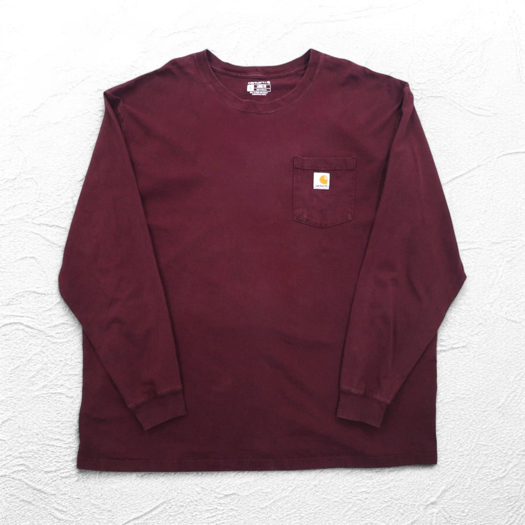 Carhartt T-shirt a maniche lunghe con taschino, taglia 3XL, bordeaux, oversize, battaglia dell'Honduras