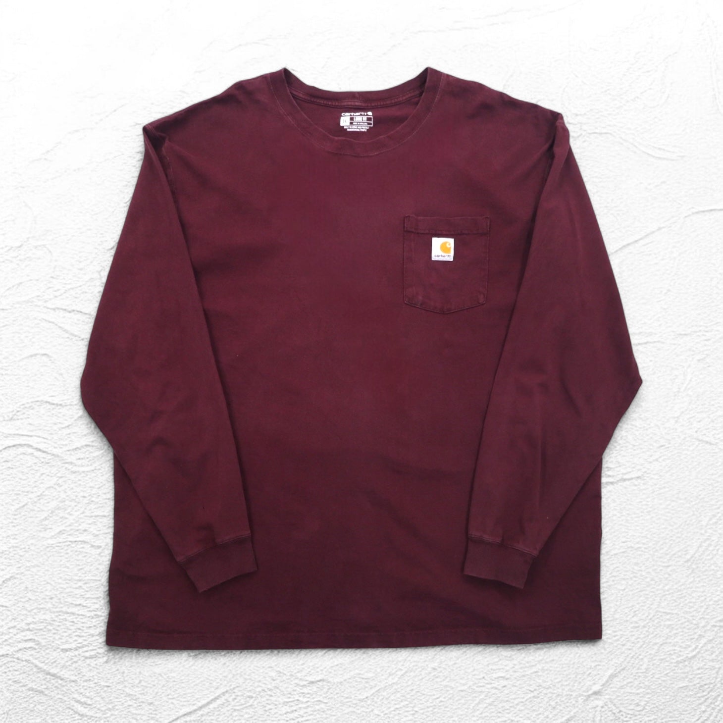 Carhartt T-shirt a maniche lunghe con taschino, taglia 3XL, bordeaux, oversize, battaglia dell'Honduras