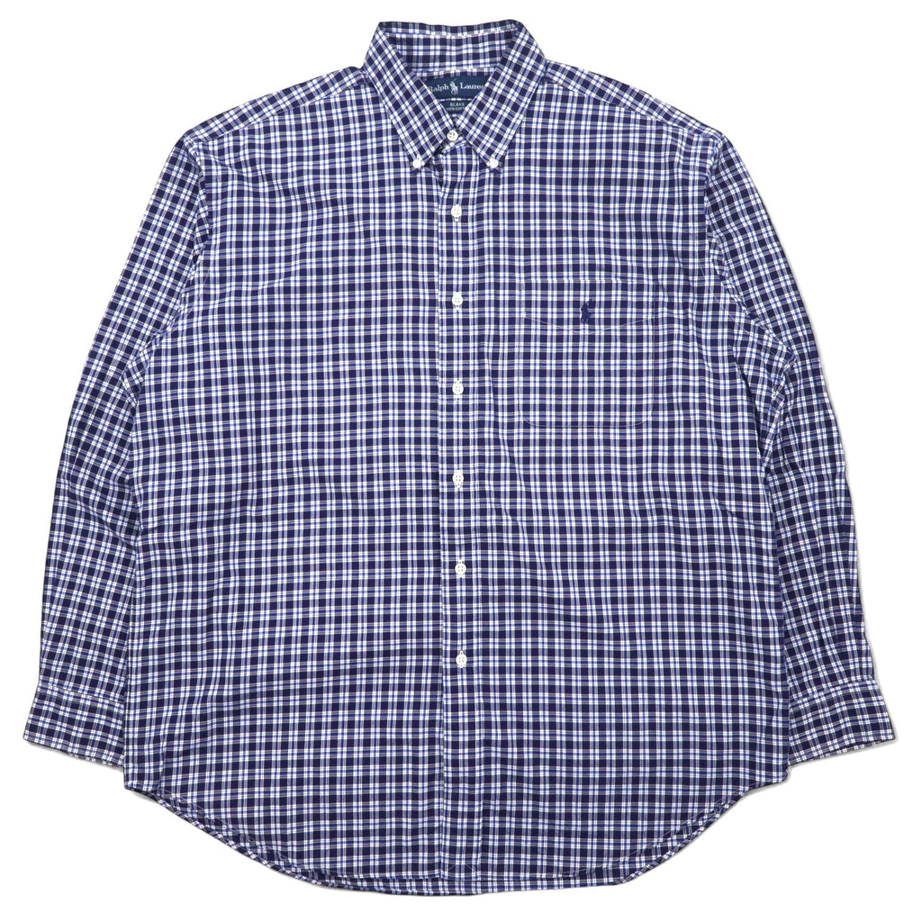 RALPH LAUREN Anni '90 Camicia button-down L Cotone a quadri blu BLAKE Ricamo Small Pony