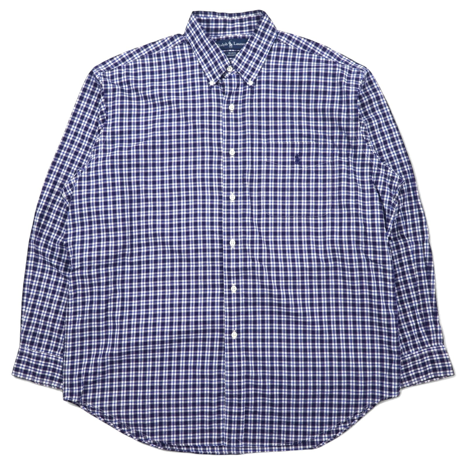 RALPH LAUREN Anni '90 Camicia button-down L Cotone a quadri blu BLAKE Ricamo Small Pony