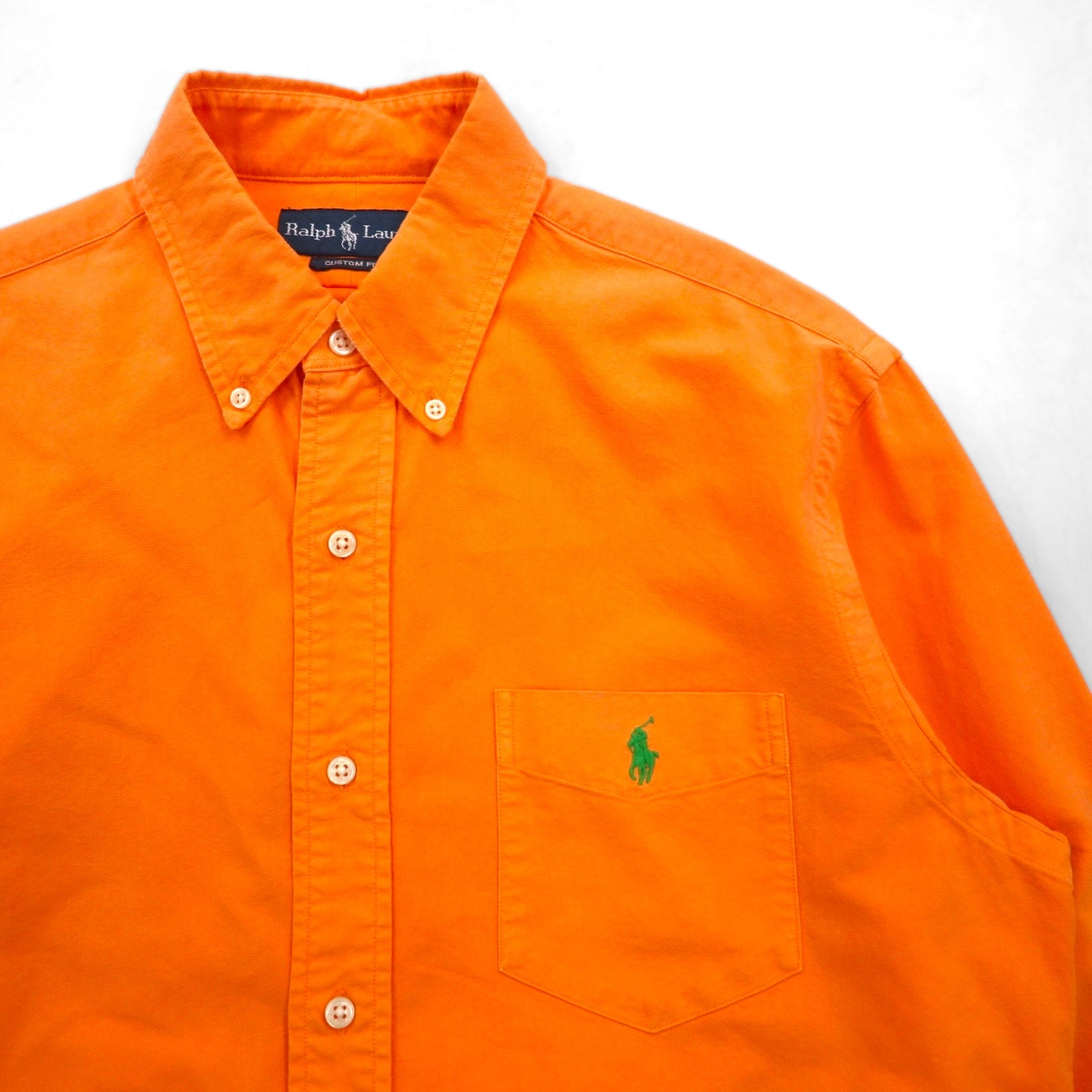 Ralph Lauren 90年代 オックスフォード ボタンダウン シャツ M オレンジ CUSTOM FIT 胸ポケット スモールポニー刺繡