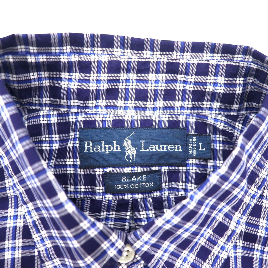 RALPH LAUREN Anni '90 Camicia button-down L Cotone a quadri blu BLAKE Ricamo Small Pony