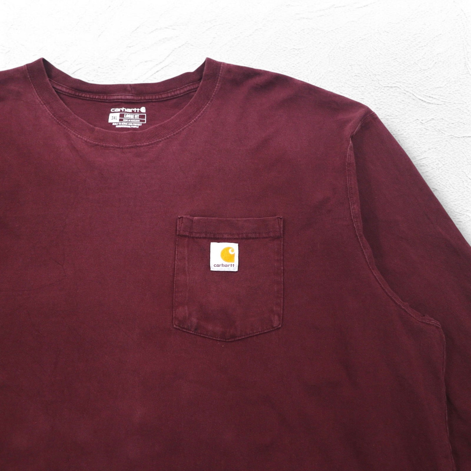 Carhartt T-shirt a maniche lunghe con taschino, taglia 3XL, bordeaux, oversize, battaglia dell'Honduras