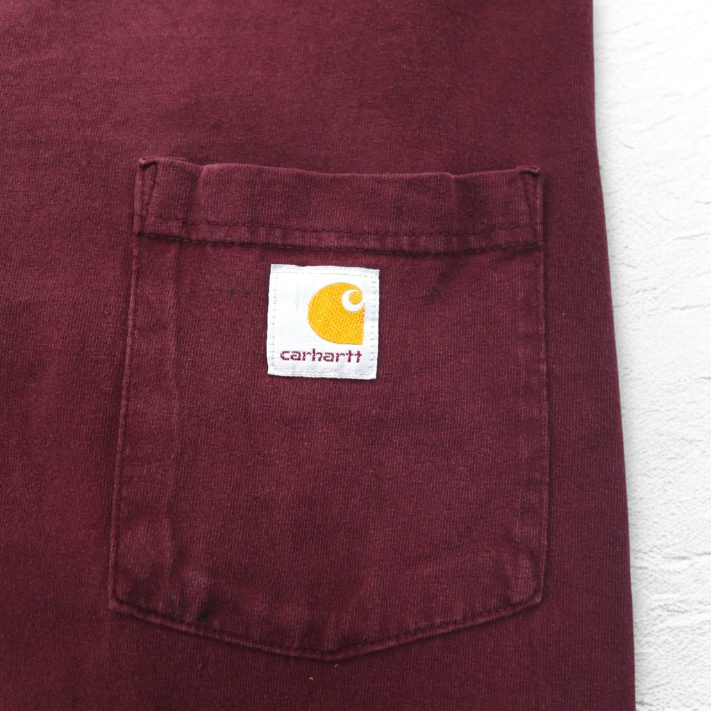 Carhartt T-shirt a maniche lunghe con taschino, taglia 3XL, bordeaux, oversize, battaglia dell'Honduras