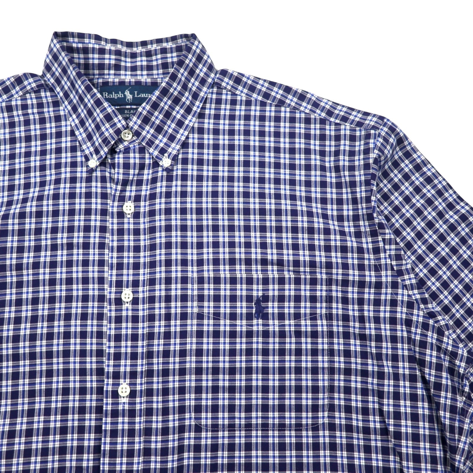RALPH LAUREN Anni '90 Camicia button-down L Cotone a quadri blu BLAKE Ricamo Small Pony