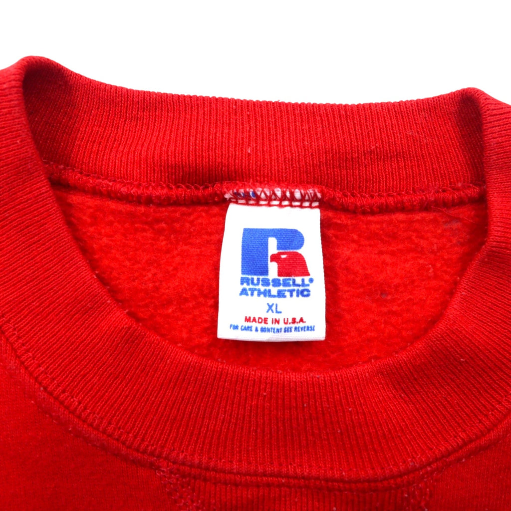 Maglietta di cotone RUSSELL ATHLETIC, anni '90, made in USA, stampa universitaria, taglia XL, rossa, felpata NEBRASKA