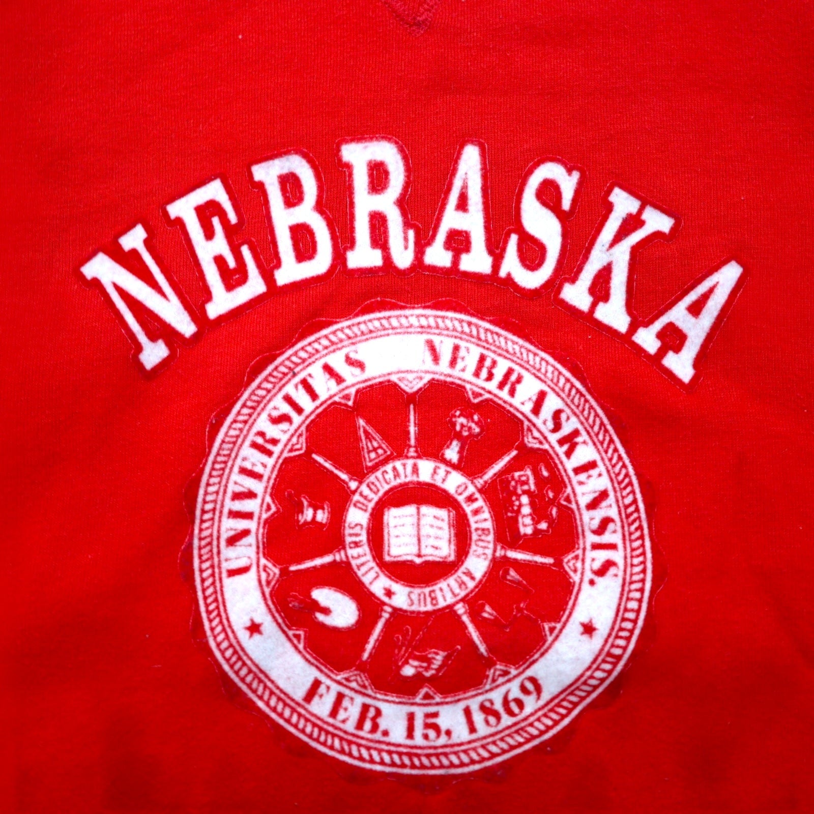 Maglietta di cotone RUSSELL ATHLETIC, anni '90, made in USA, stampa universitaria, taglia XL, rossa, felpata NEBRASKA