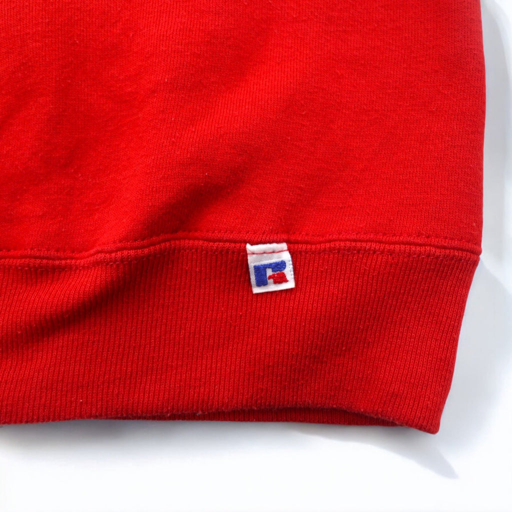 Maglietta di cotone RUSSELL ATHLETIC, anni '90, made in USA, stampa universitaria, taglia XL, rossa, felpata NEBRASKA