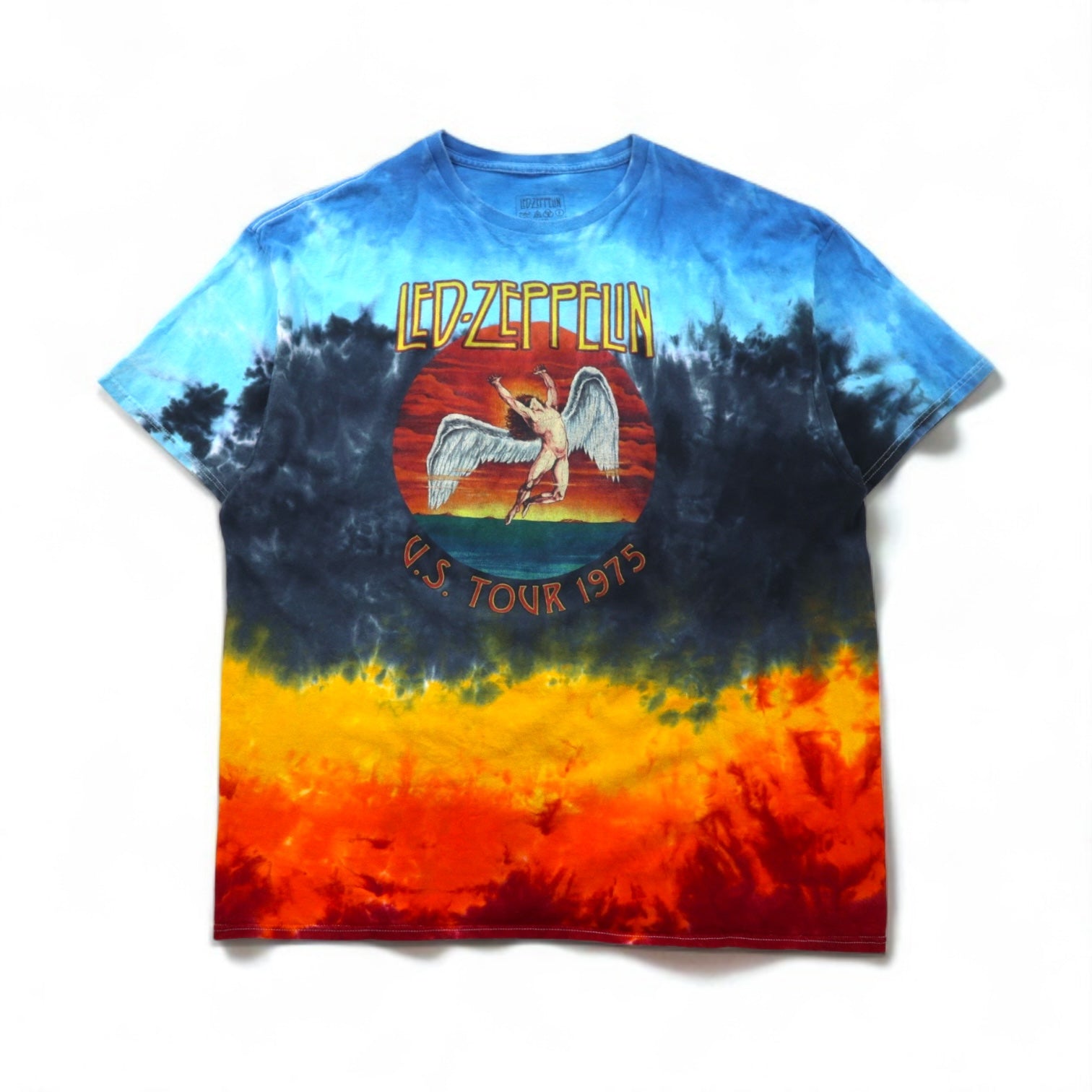 LED ZEPPELIN T-shirt ufficiale rock band 2XL multicolore tie-dye cotone U.S. TOUR 1975