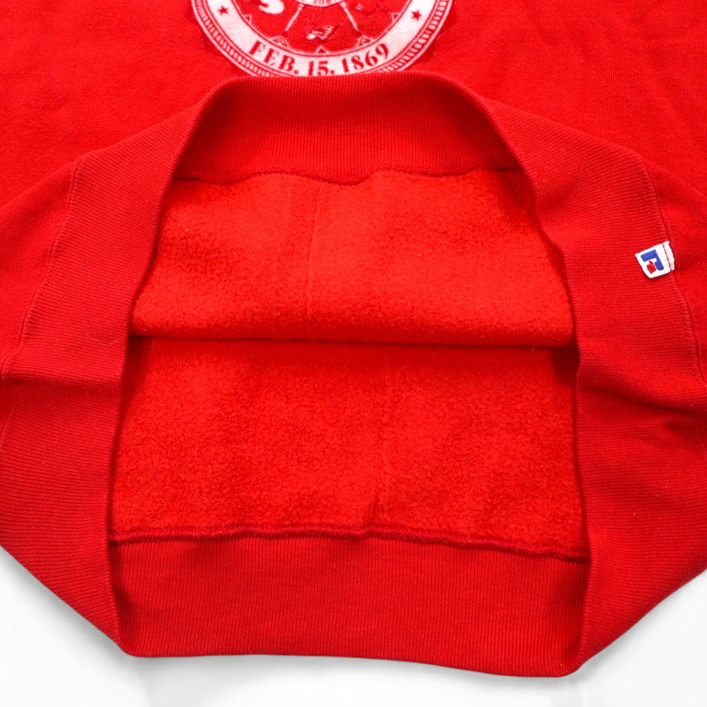Maglietta di cotone RUSSELL ATHLETIC, anni '90, made in USA, stampa universitaria, taglia XL, rossa, felpata NEBRASKA