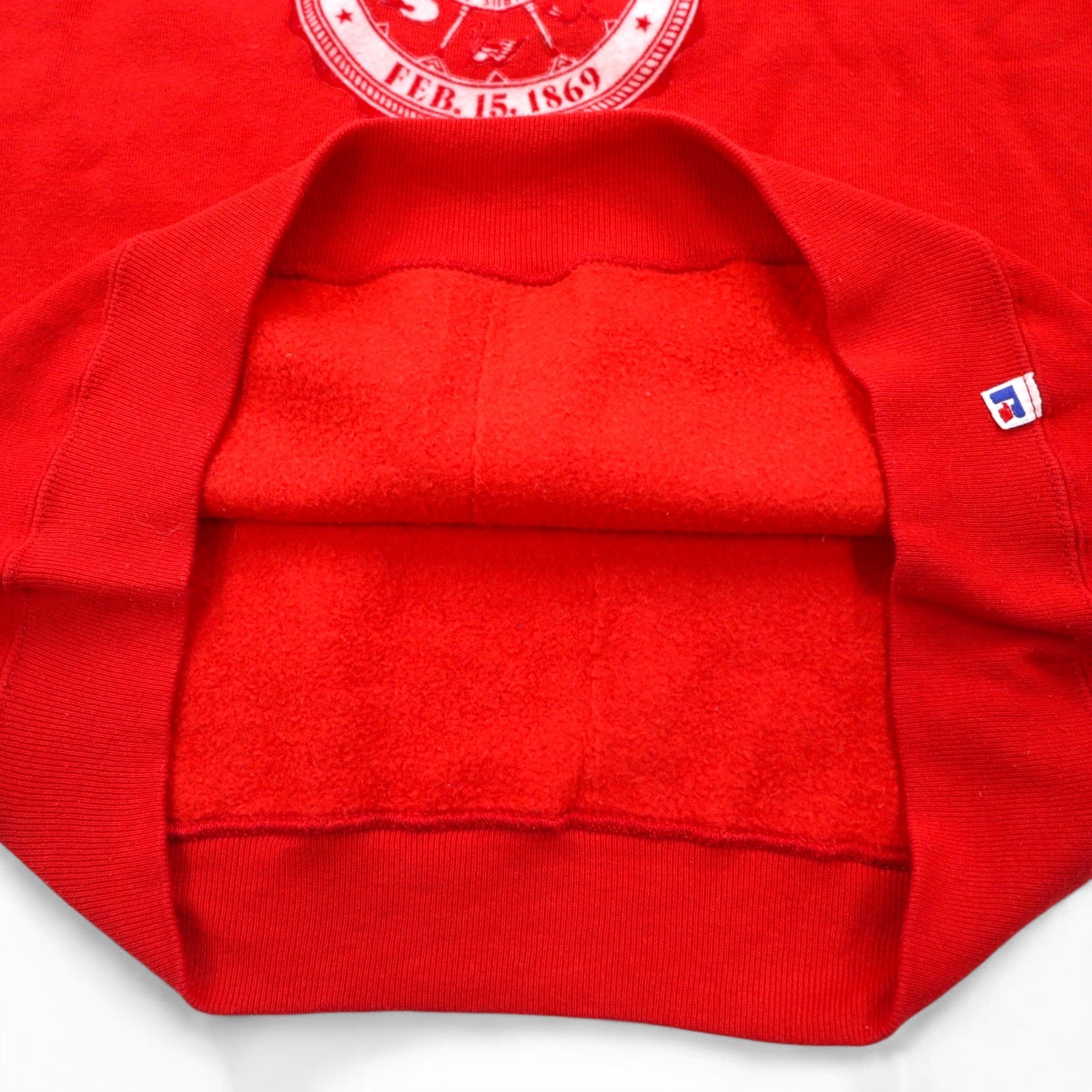 Maglietta di cotone RUSSELL ATHLETIC, anni '90, made in USA, stampa universitaria, taglia XL, rossa, felpata NEBRASKA