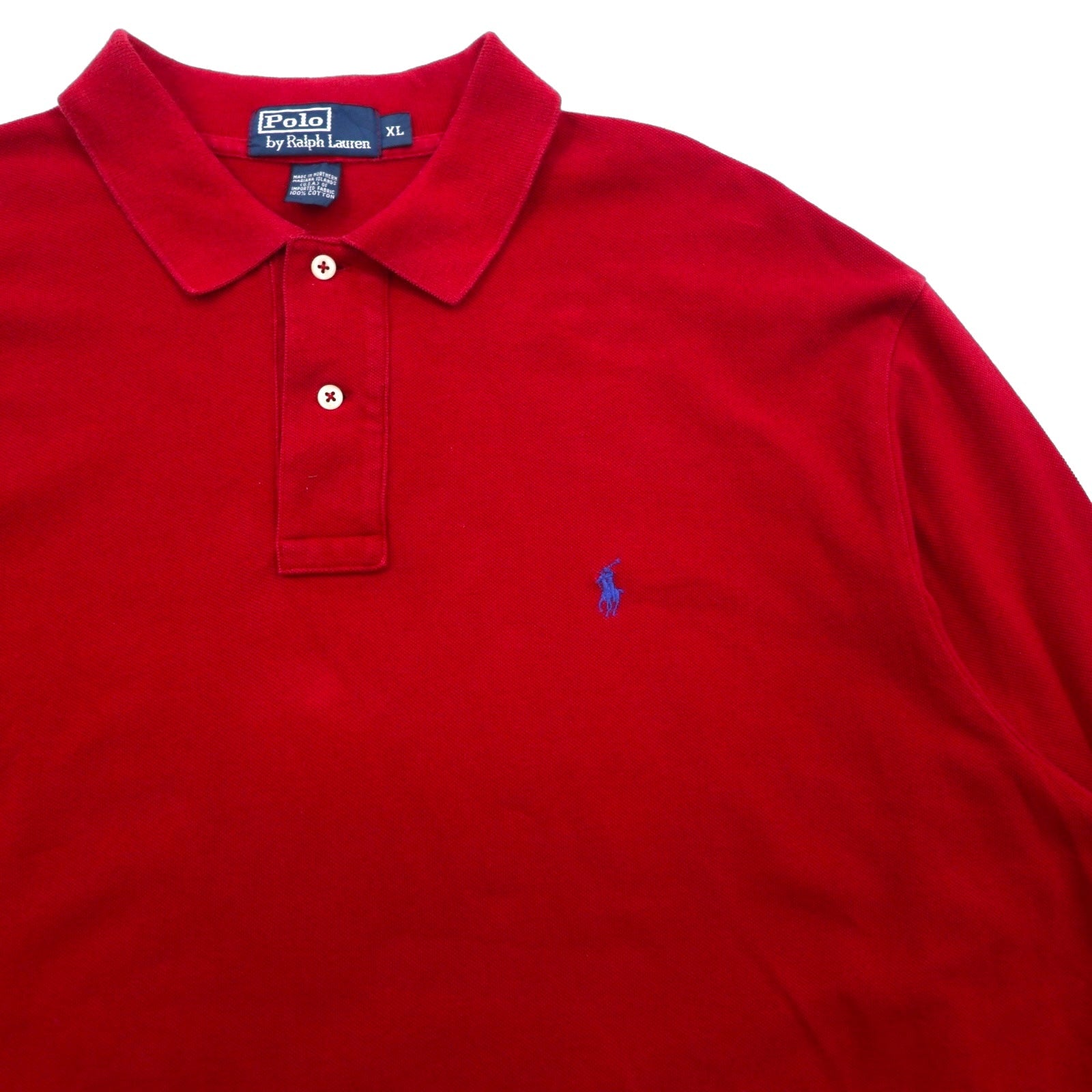 Polo Ralph Lauren 90年代 ビッグサイズ 長袖ポロシャツ ラガーシャツ XL レッド 鹿の子 スモールポニー刺繡