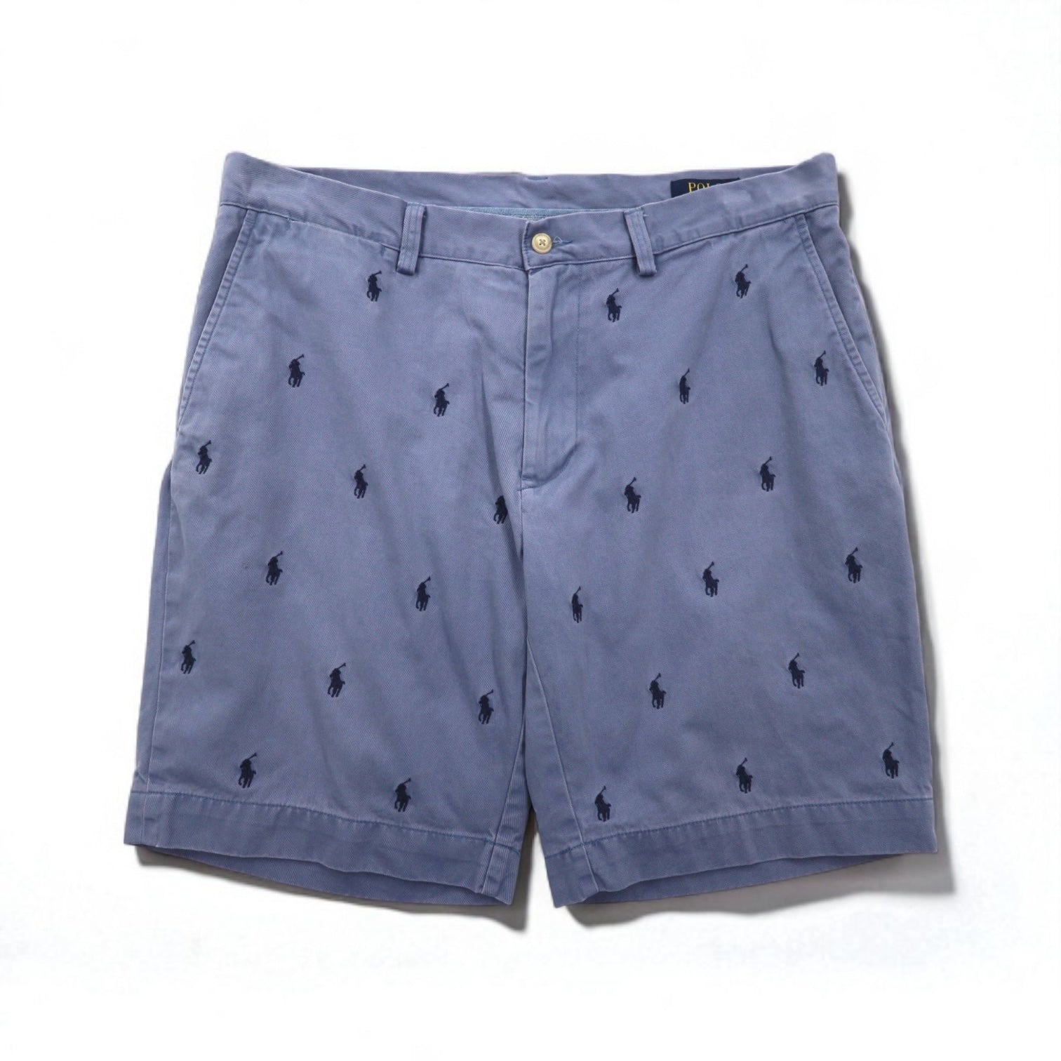 POLO RALPH LAUREN Pantaloncini ricamati all-over pony, in cotone, taglia L, blu navy