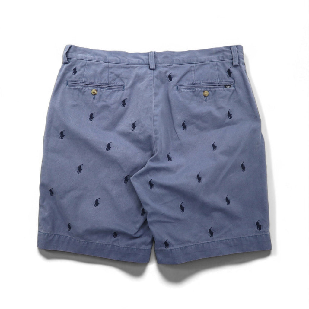POLO RALPH LAUREN Pantaloncini ricamati all-over pony, in cotone, taglia L, blu navy