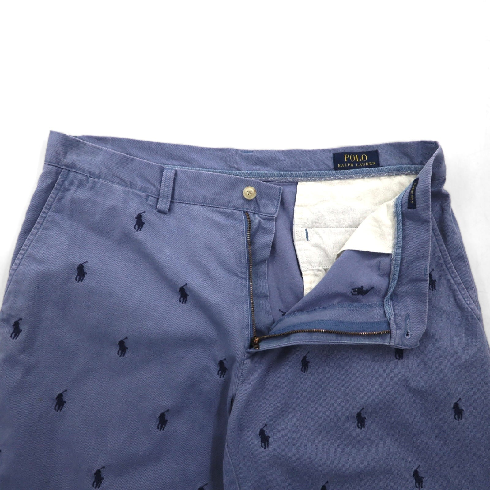 POLO RALPH LAUREN Pantaloncini ricamati all-over pony, in cotone, taglia L, blu navy