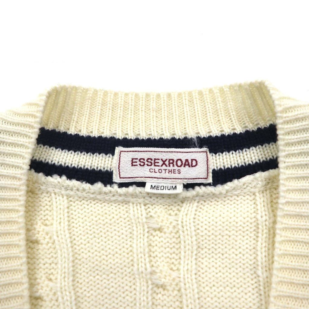 90s Japan Vintage Tilden Knit Cardigan 90年代 日本製 チルデン ニット カーディガン M ケーブル編み 生成り ESSEX ROAD CLOTHES
