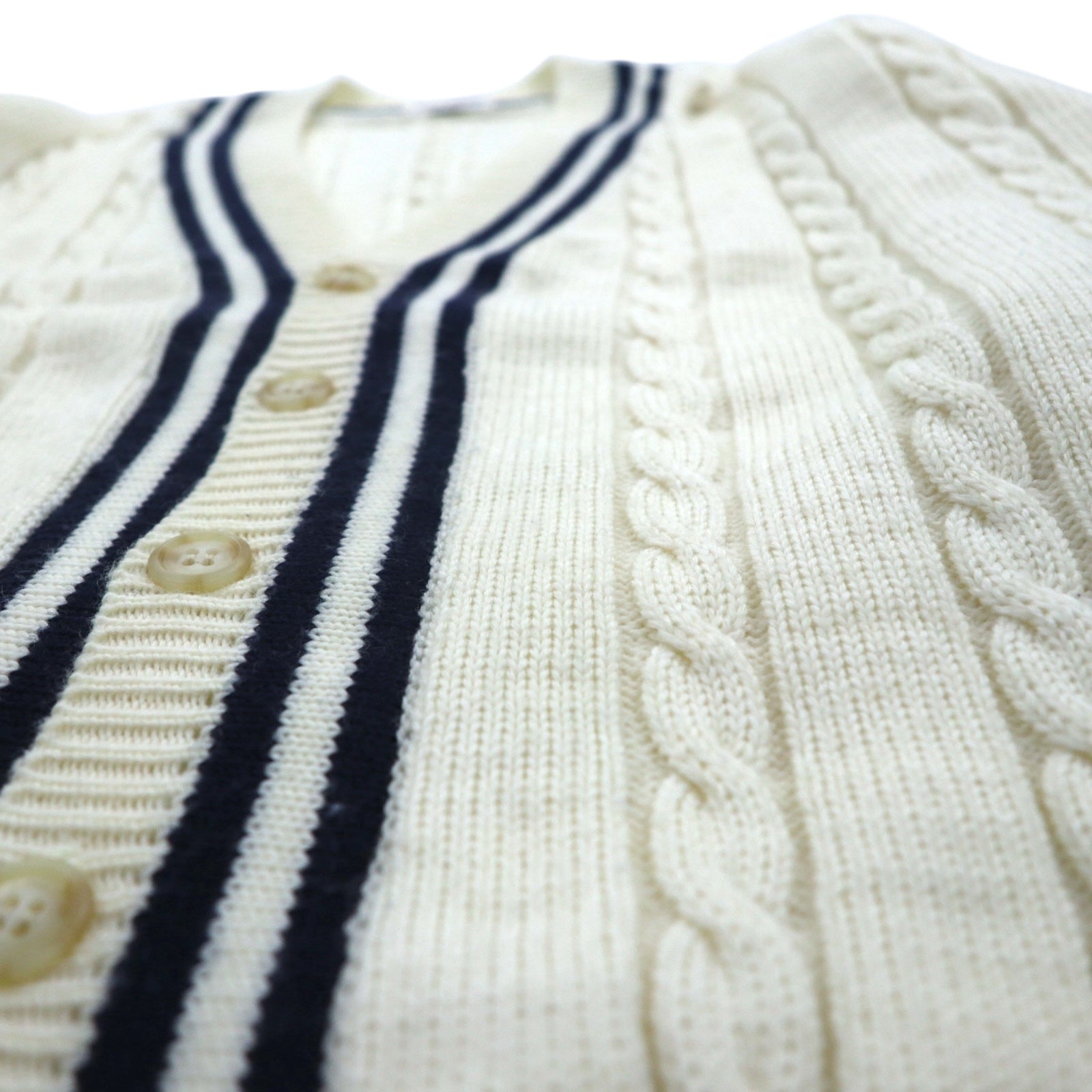 90s Japan Vintage Tilden Knit Cardigan 90年代 日本製 チルデン ニット カーディガン M ケーブル編み 生成り ESSEX ROAD CLOTHES