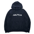 NAUTICA リバースウィーブ プルオーバー パーカー XL ブラック コットン 裏起毛 ロゴ刺繍