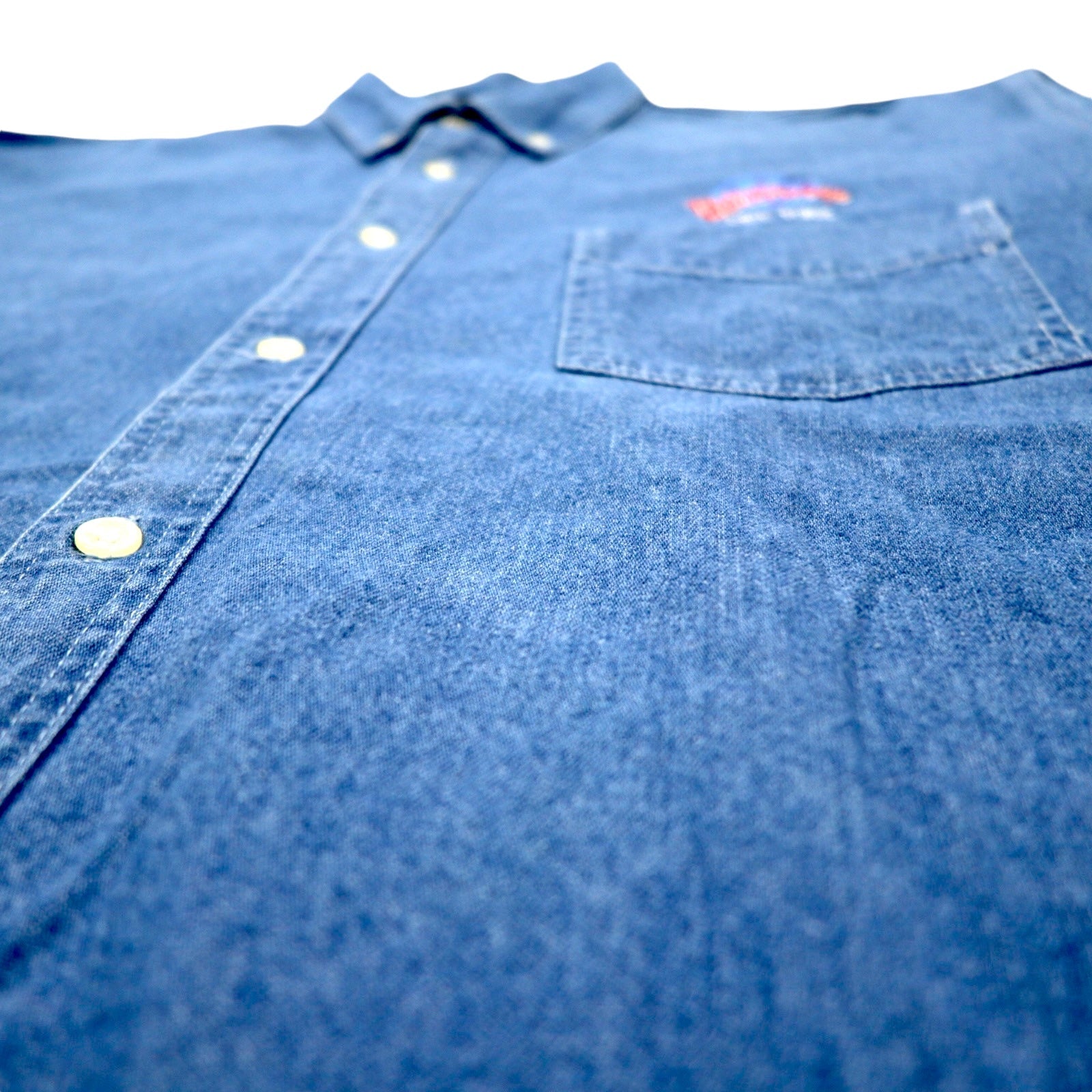 Camicia in denim PLANET HOLLYWOOD anni '90, XL, blu, cotone, abbottonata, con logo ricamato